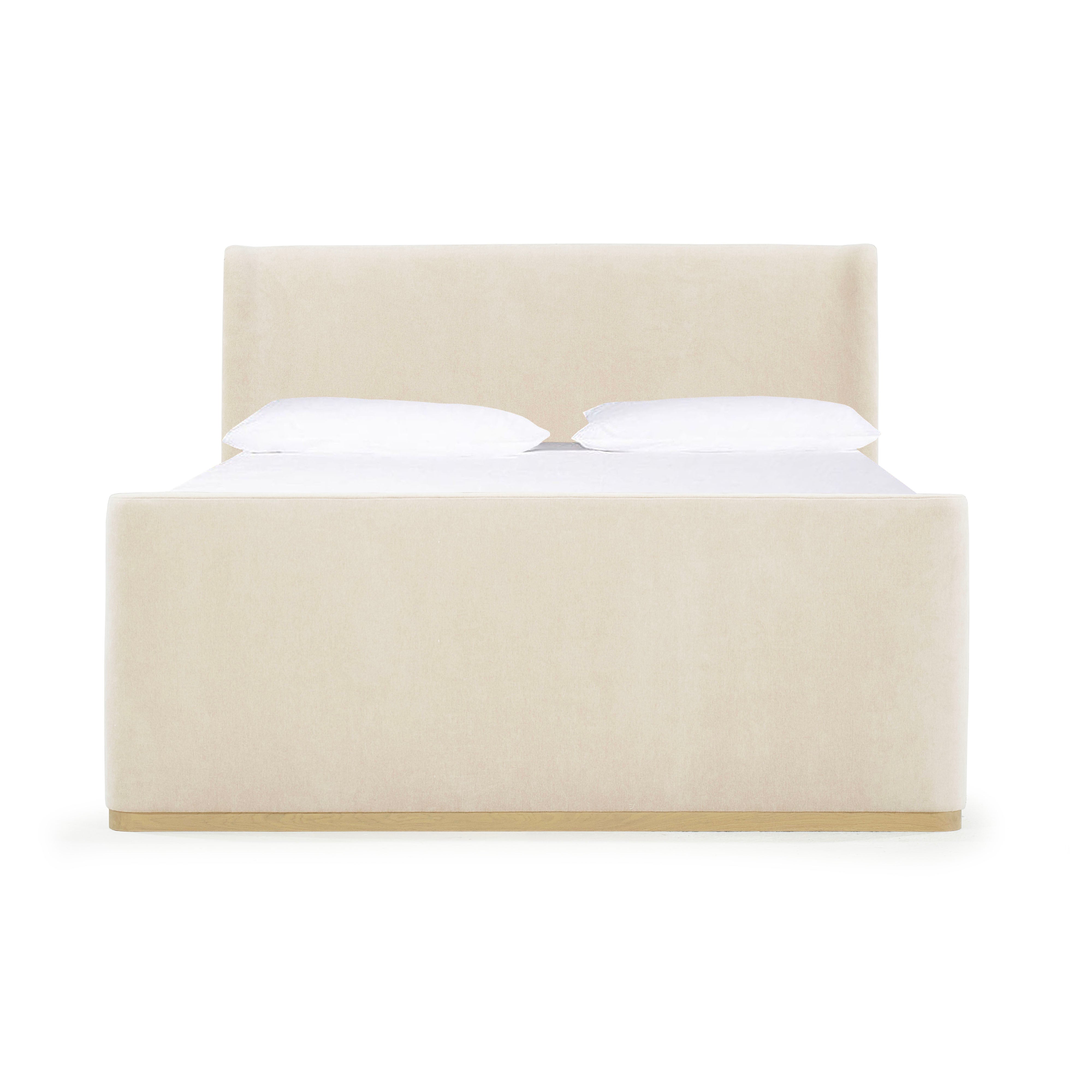 As Shown: in COM, oak base finished Mint White Natural.