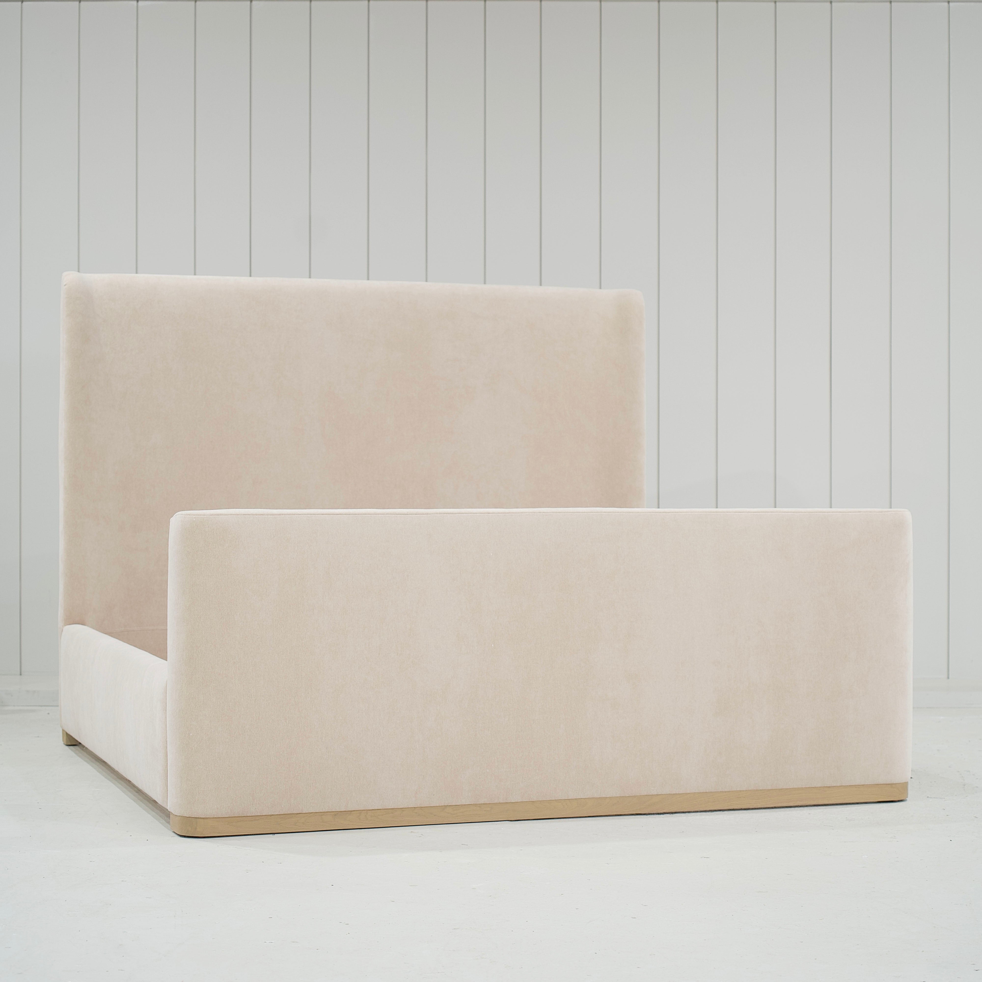 As Shown: in COM, oak base finished Mint White Natural.