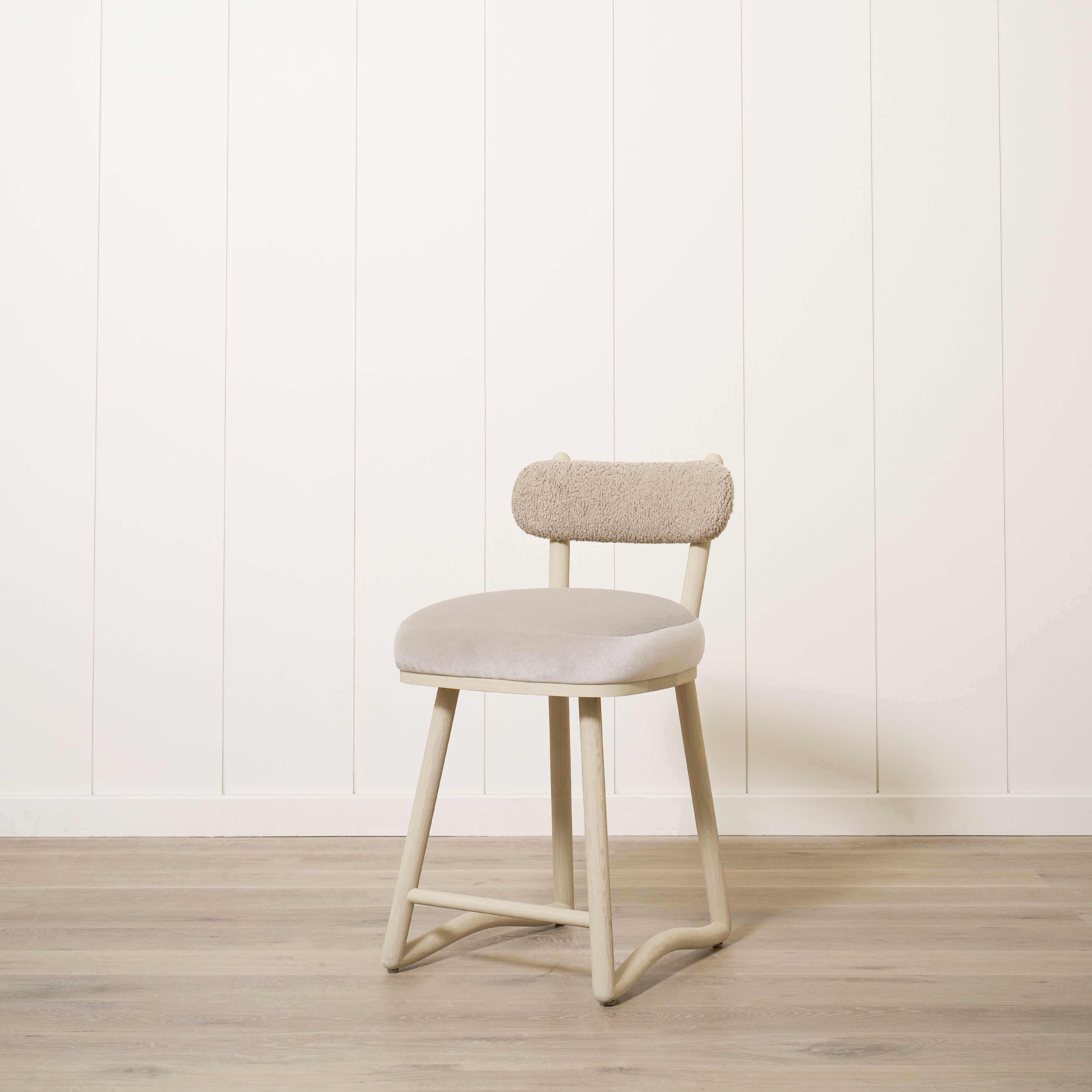 As Shown: 19"W x 21"D x 33"H | Style: Upholstered | Fabric: Sheepskin Toast Sky Linen Seat | Finish: Sand