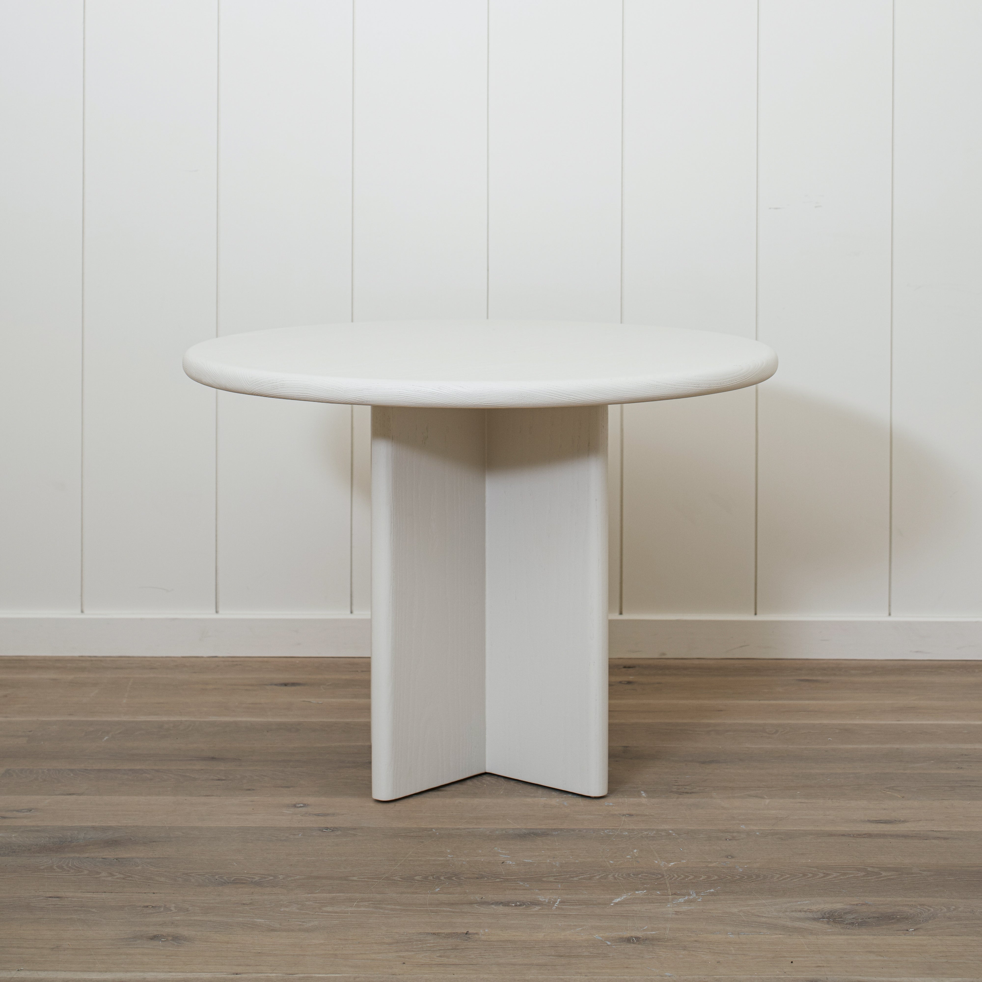 As Shown: 42"D x 30"H | Material: Solid Ash | Finish: Wire Brushed Painted EdgeComb Grey | Edge: Bullnose