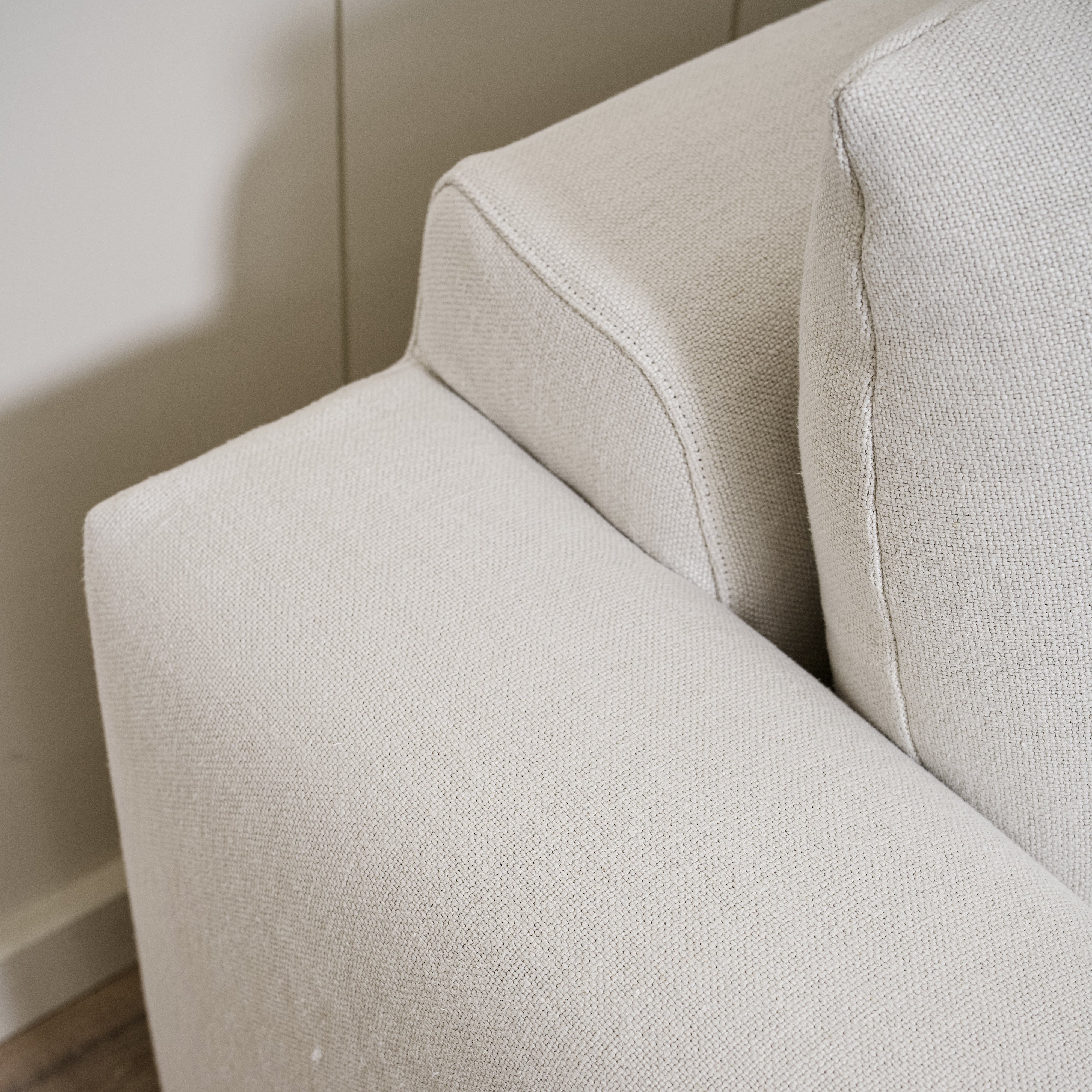 As Shown: Two Back Cushions Configuration, Slipcovered Frame Natural