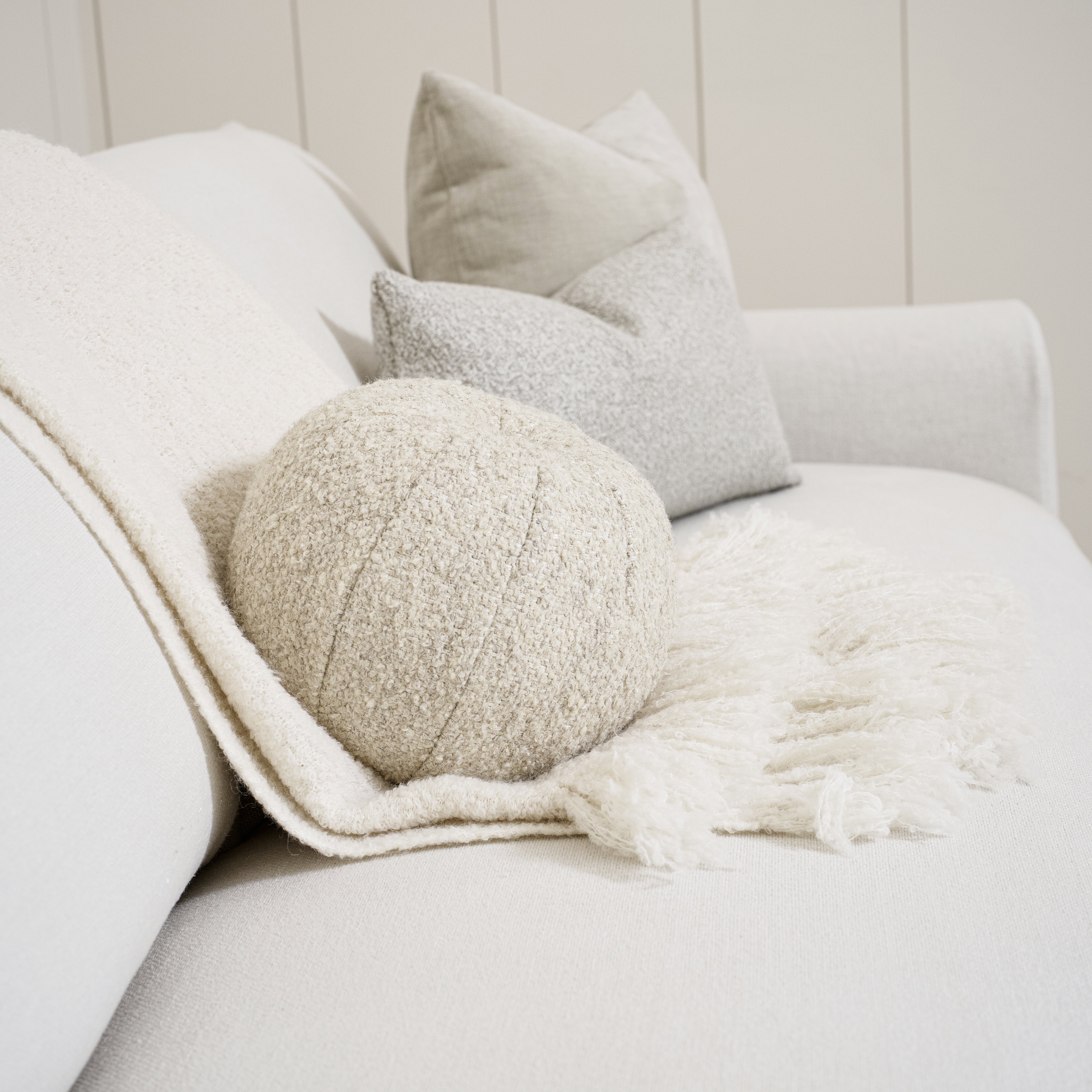 As Shown: Two Back Cushions Configuration, Slipcovered Frame Natural