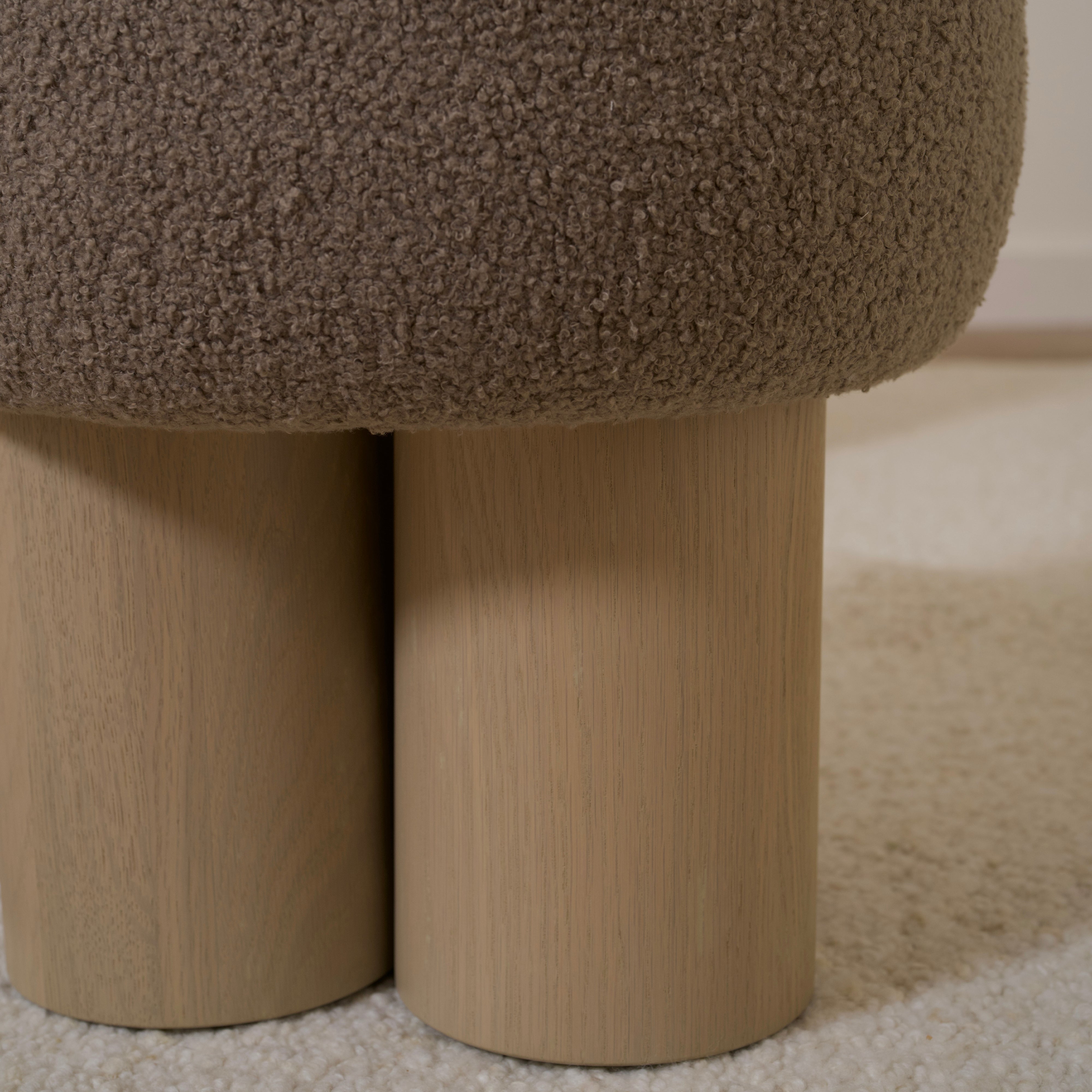 As Shown: 17"Dia x 18.5"H | Fabric: Peak Cocoa | Material: Solid & Engineered Oak | Finish: Sand