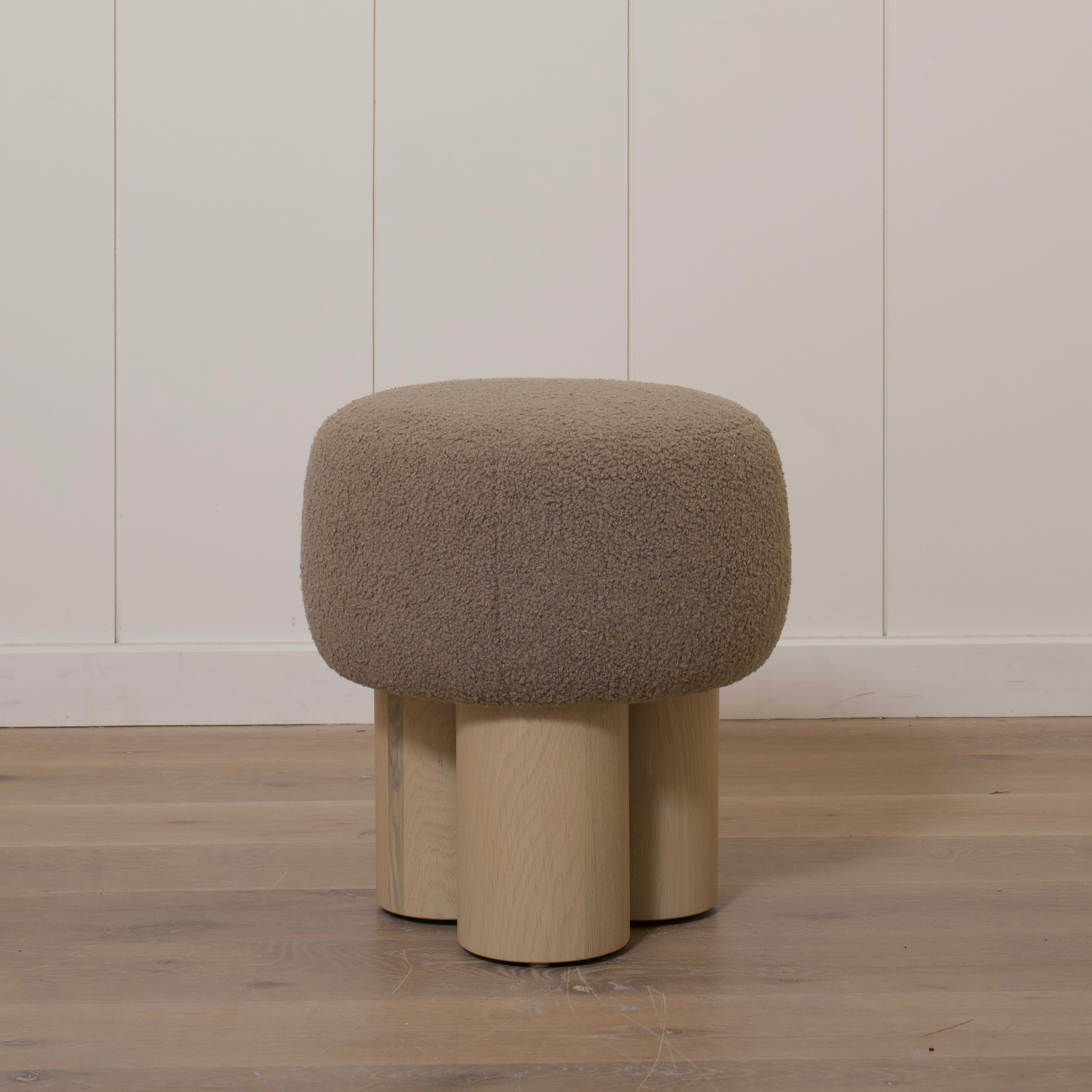 As Shown: 17"Dia x 18.5"H | Fabric: Peak Cocoa | Material: Solid & Engineered Oak | Finish: Sand
