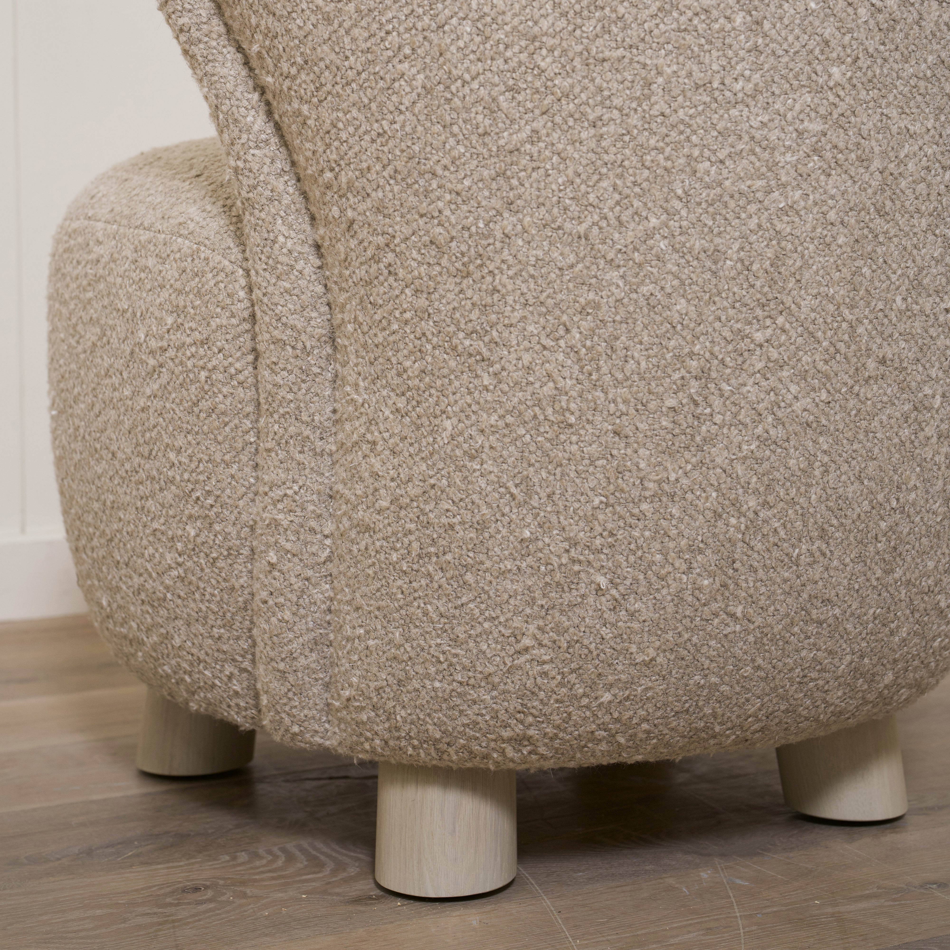 As Shown: 28"L x 29"D x 32.5"H | Style: Upholstered | Fabric: Berber Taupe | Finish: Sand