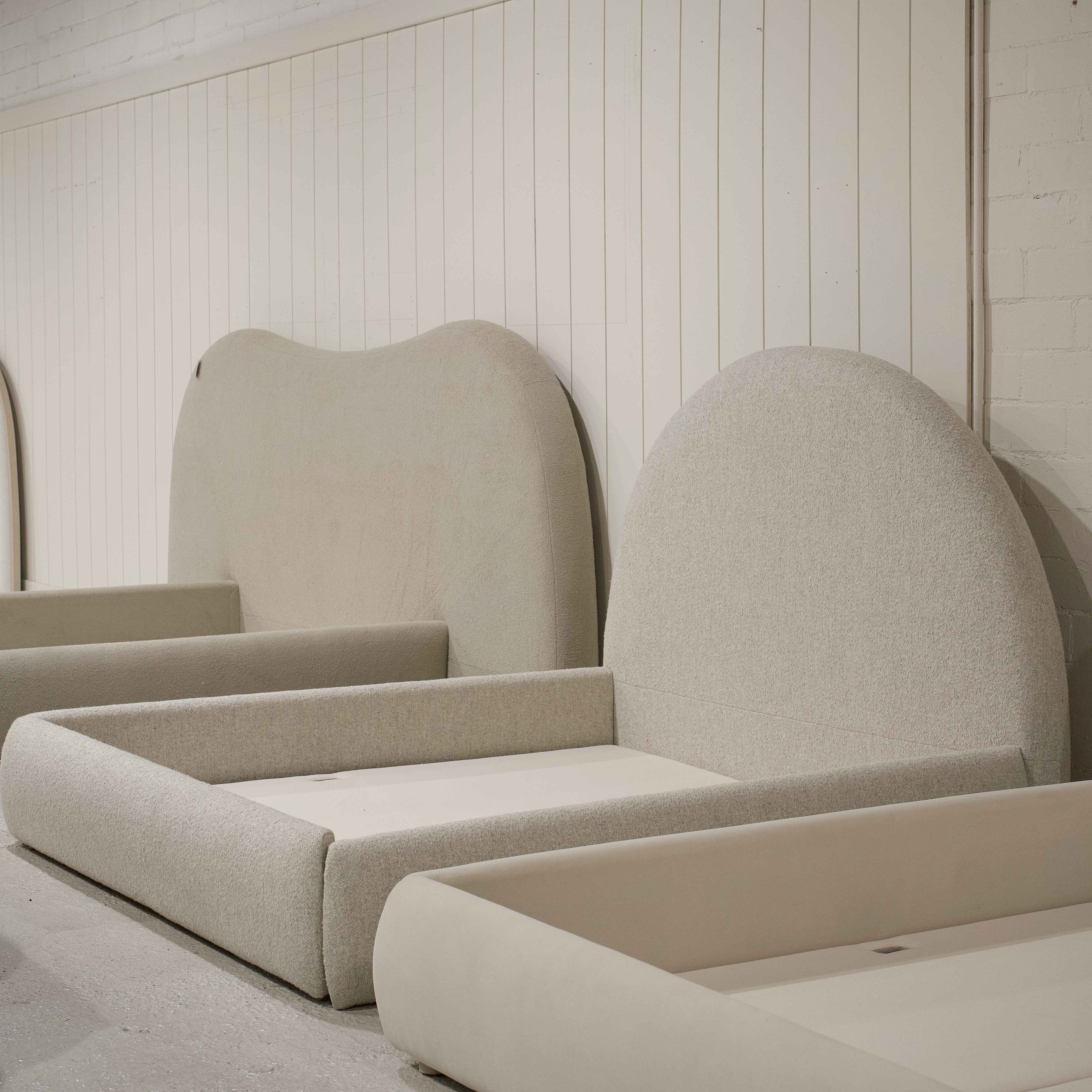 As Shown: King | Style: Upholstered | Fabric: Berber Linen | Finish: N/A