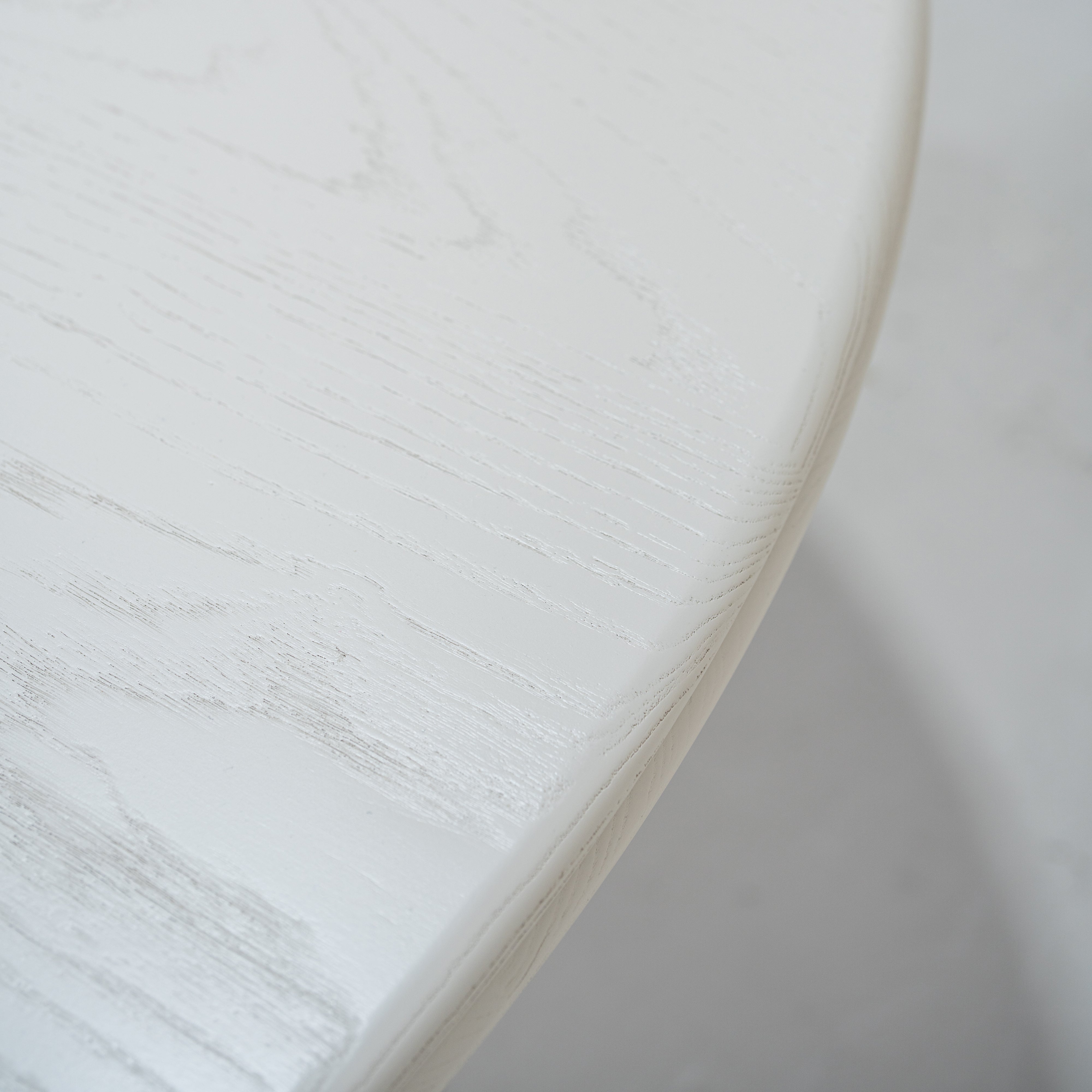 As Shown: 58"Dia x 30"H | Material: Solid Oak | Edge: Double Bullnosed | Base: Reeded | Finish: WireBrushed Painted EdgeComb Grey