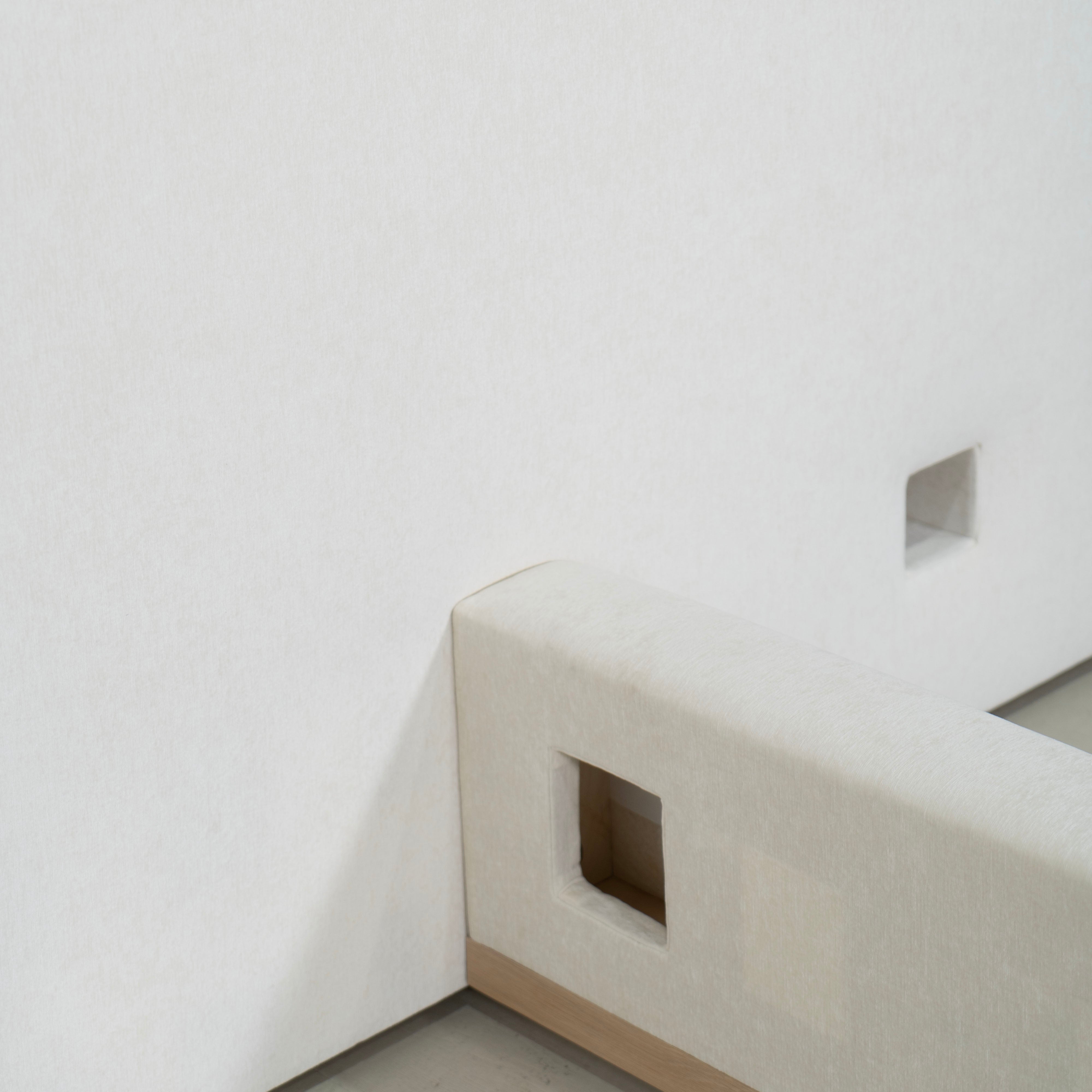 As Shown: in Lincoln Parchment. Oak finished in Mint White Natural.