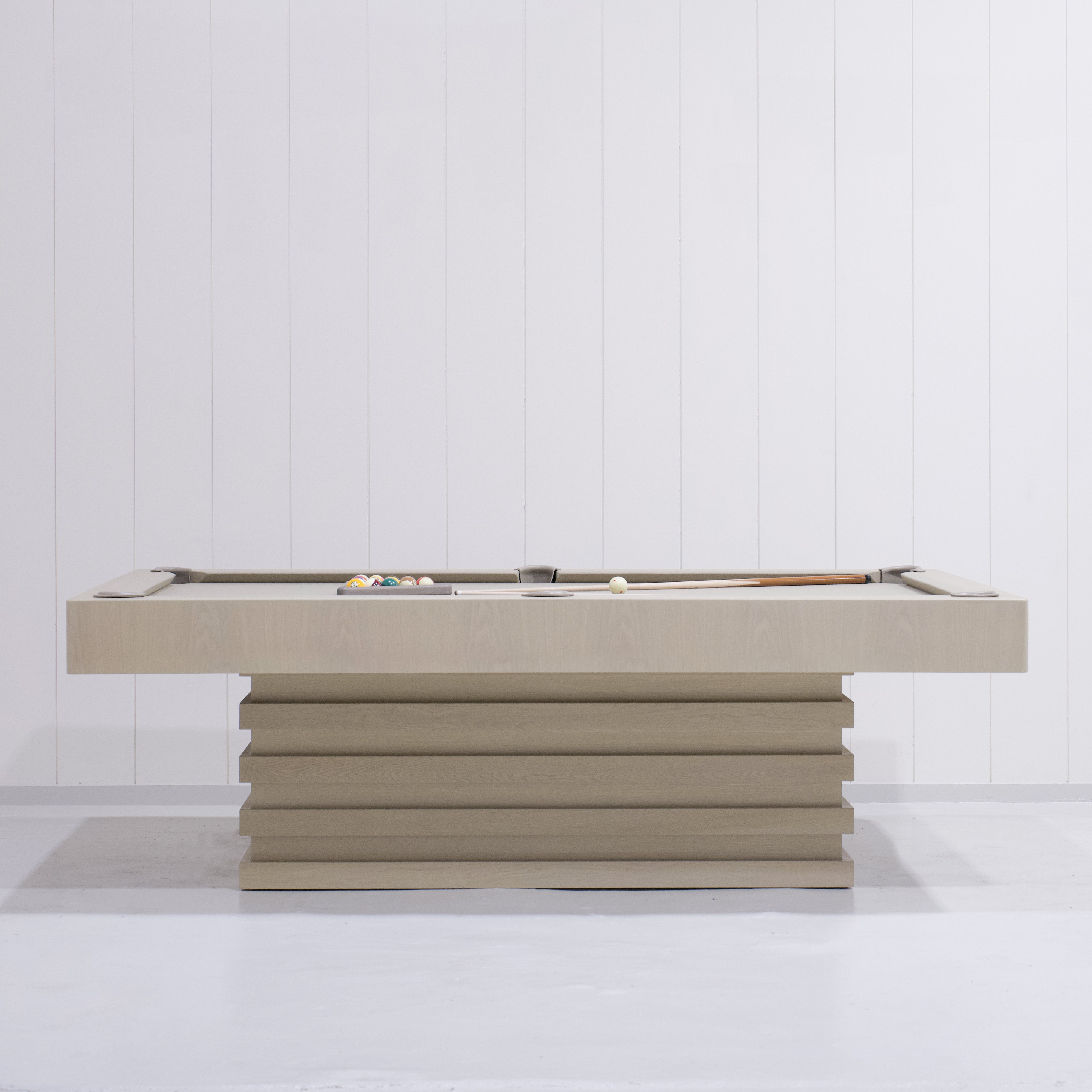 As Shown:  105”L x 62.5”D x 34”H | Material: Solid and Engineered Oak | Finish: Shell & Beige Pockets