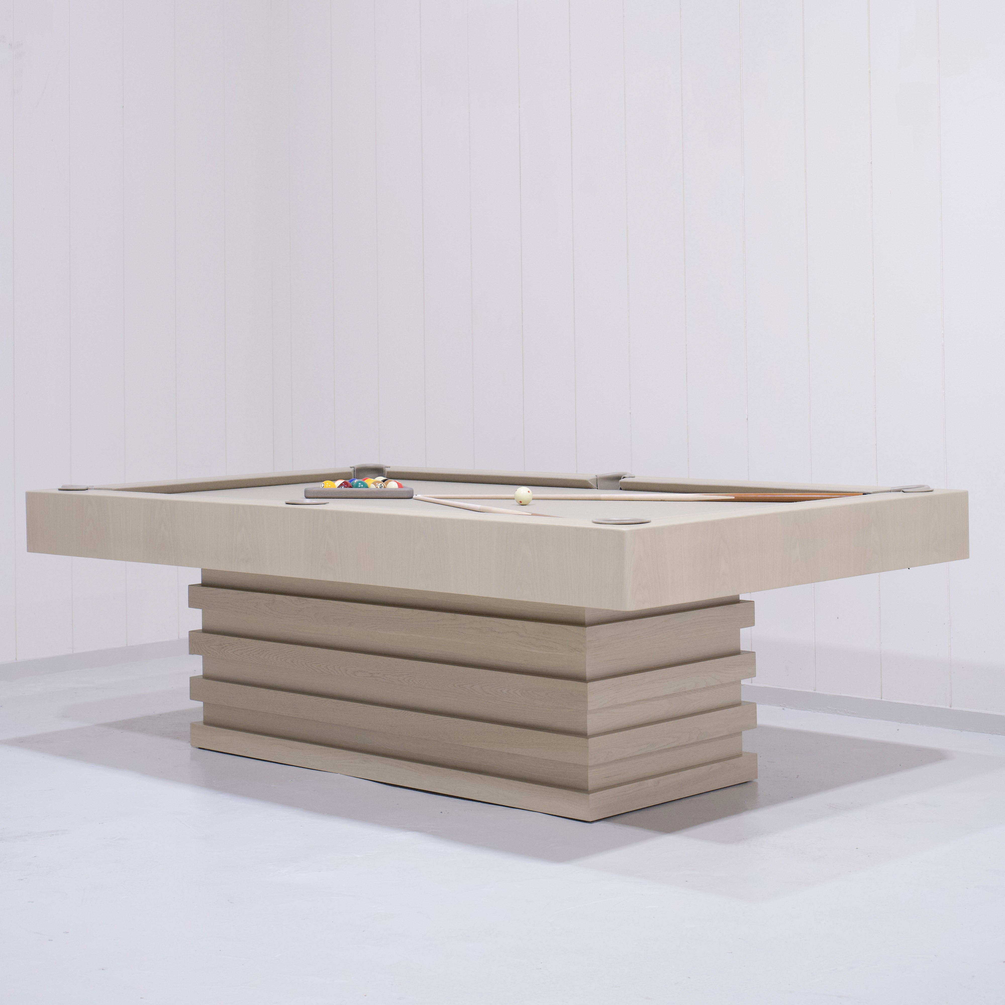 As Shown: S 105”L x 62.5”D x 34”H | Material: Solid and Engineered Oak | Finish: Shell & Beige Pockets