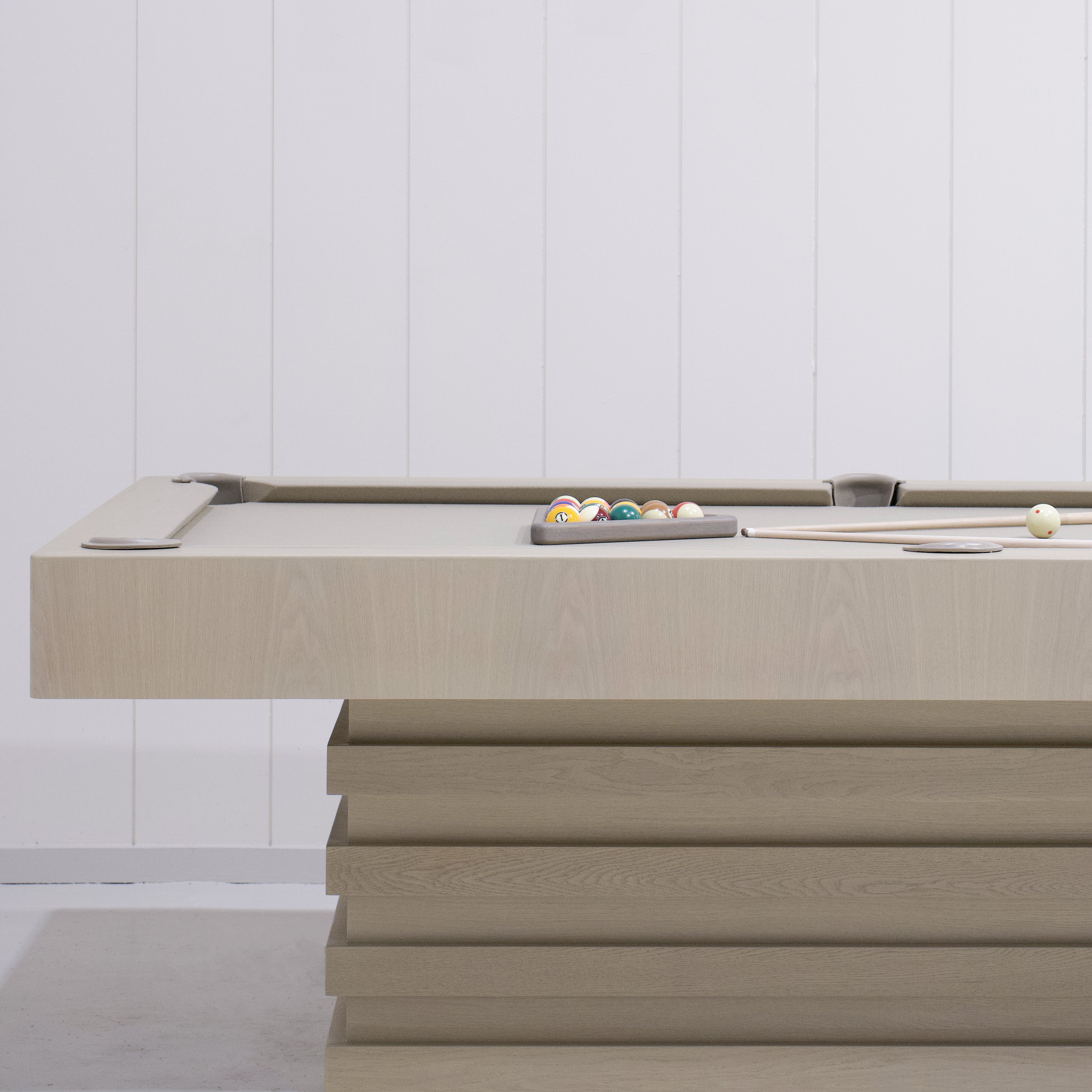 As Shown:  105”L x 62.5”D x 34”H | Material: Solid and Engineered Oak | Finish: Shell & Beige Pockets