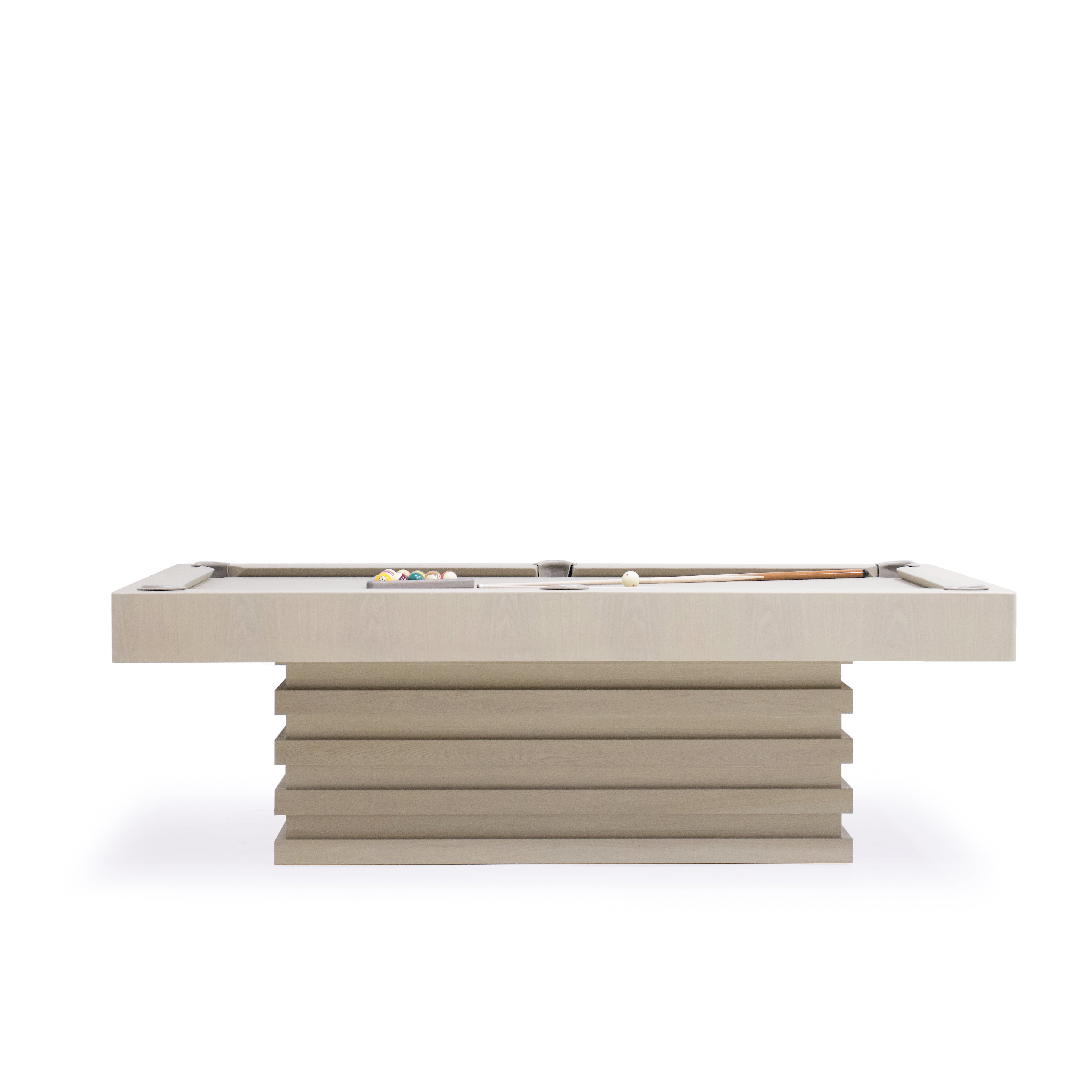 As Shown:  105”L x 62.5”D x 34”H | Material: Solid and Engineered Oak | Finish: Shell & Beige Pockets