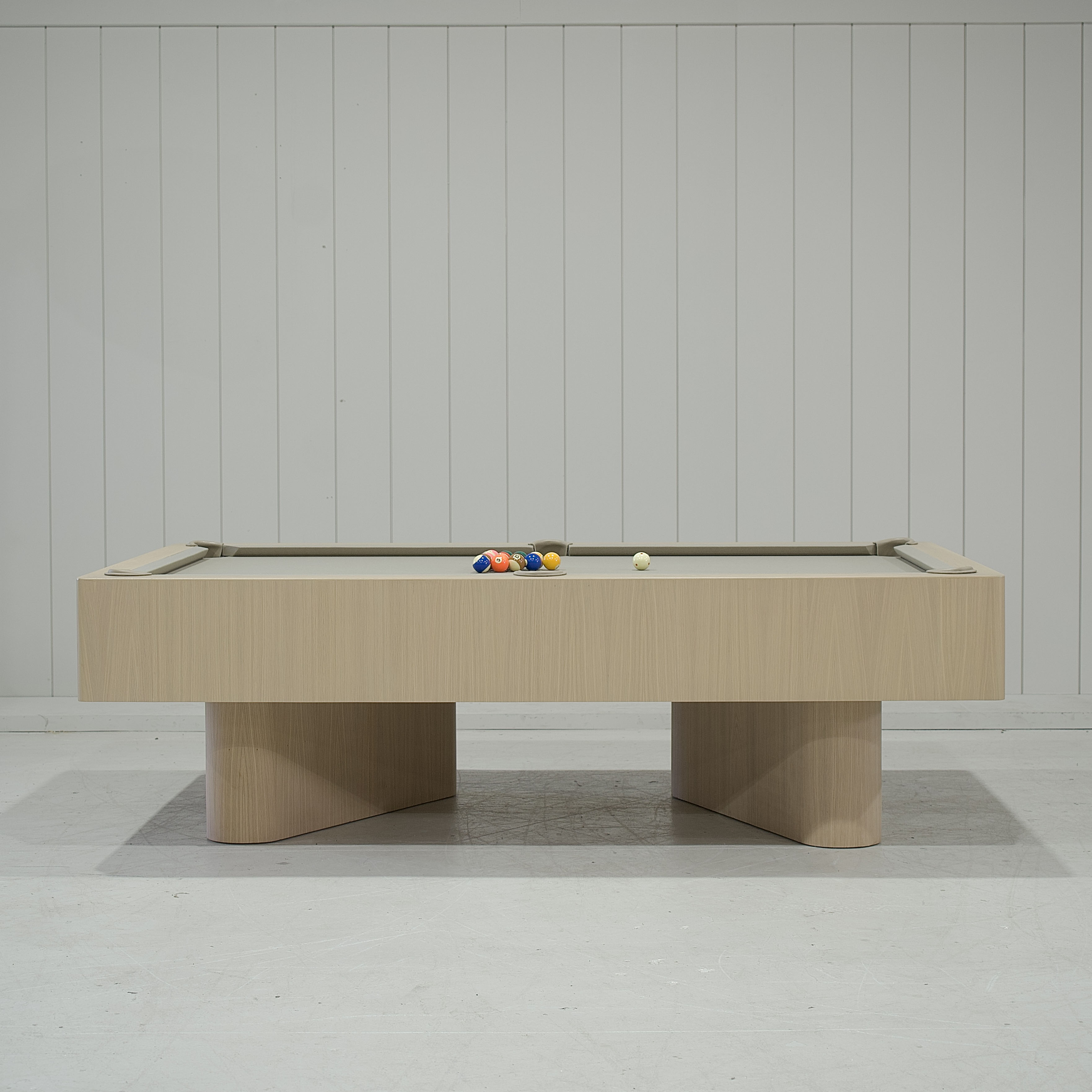 As Shown: 105”L x 62.5”D x 33”H | Material: Solid and Engineered Oak | Finish: Natural & Beige Pockets