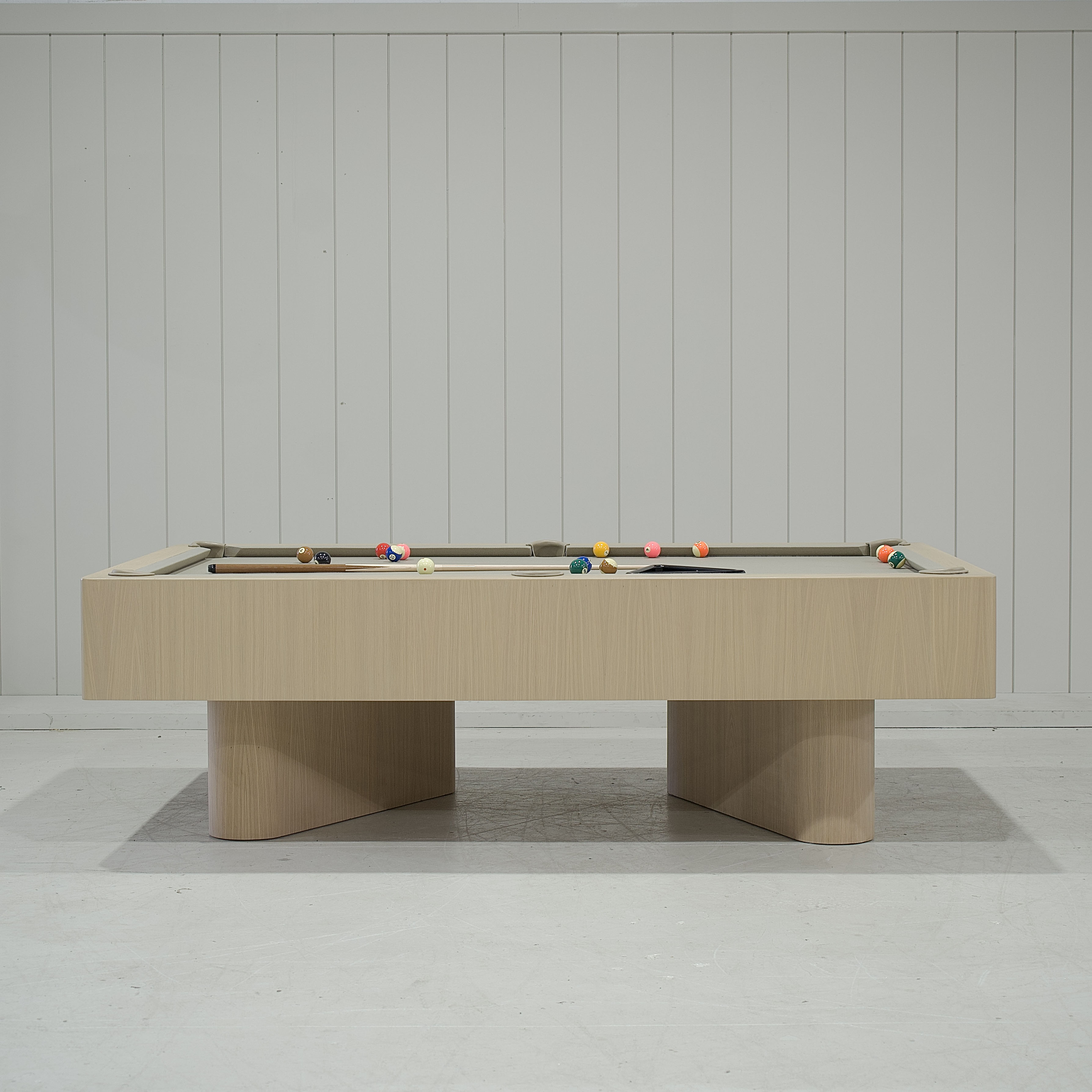 As Shown: 105”L x 62.5”D x 33”H | Material: Solid and Engineered Oak | Finish: Natural & Beige Pockets