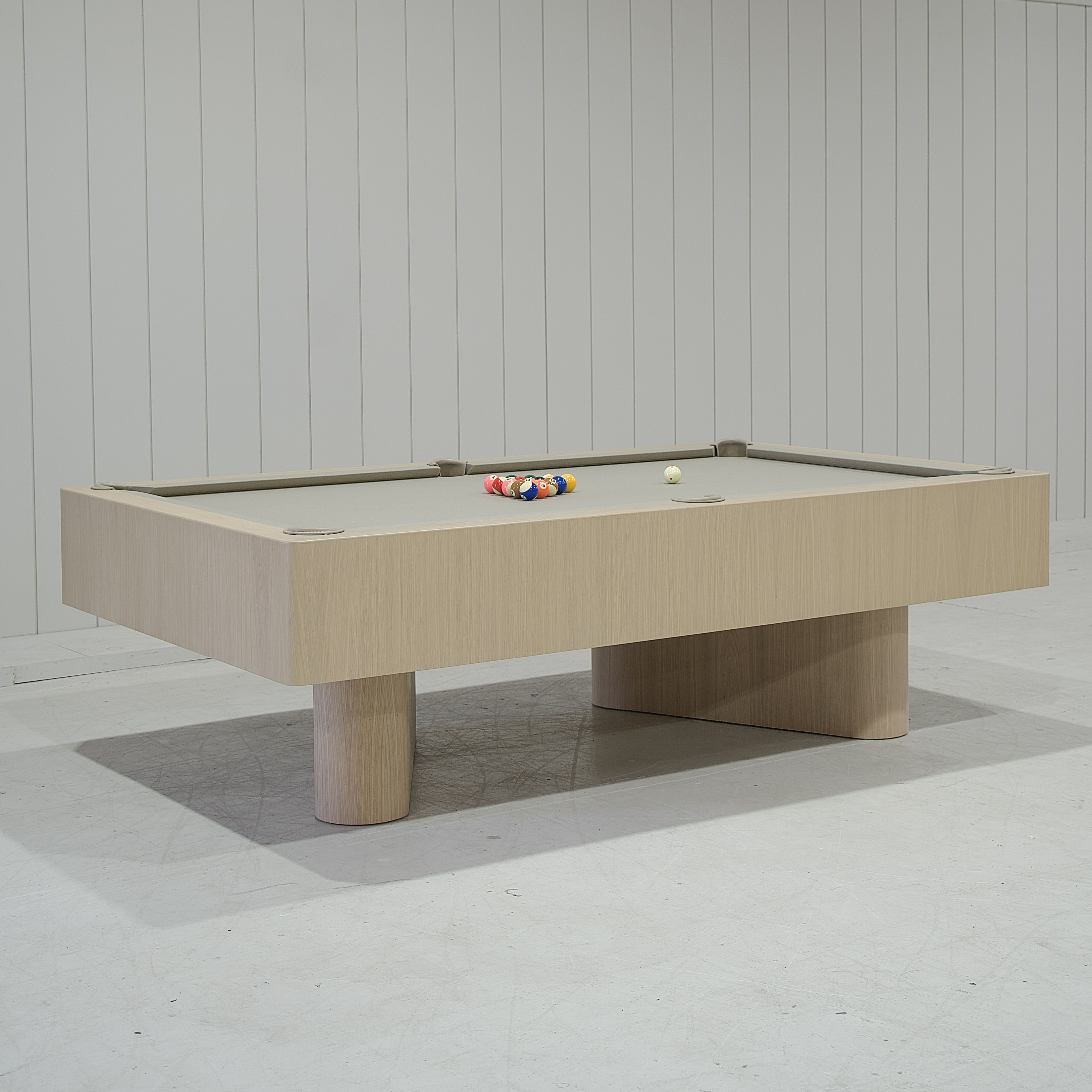 As Shown: 105”L x 62.5”D x 33”H | Material: Solid and Engineered Oak | Finish: Natural & Beige Pockets