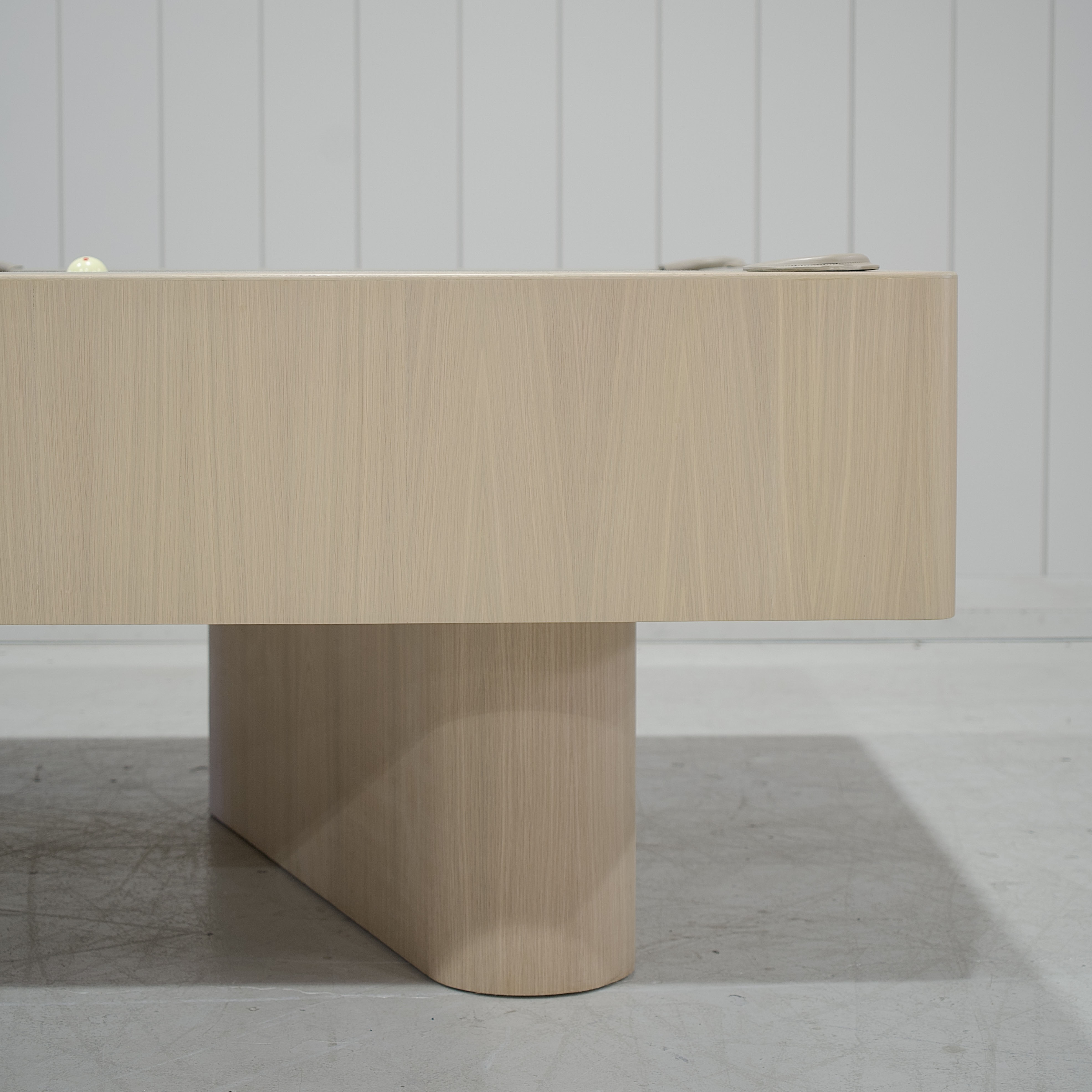 As Shown: 105”L x 62.5”D x 33”H | Material: Solid and Engineered Oak | Finish: Natural & Beige Pockets