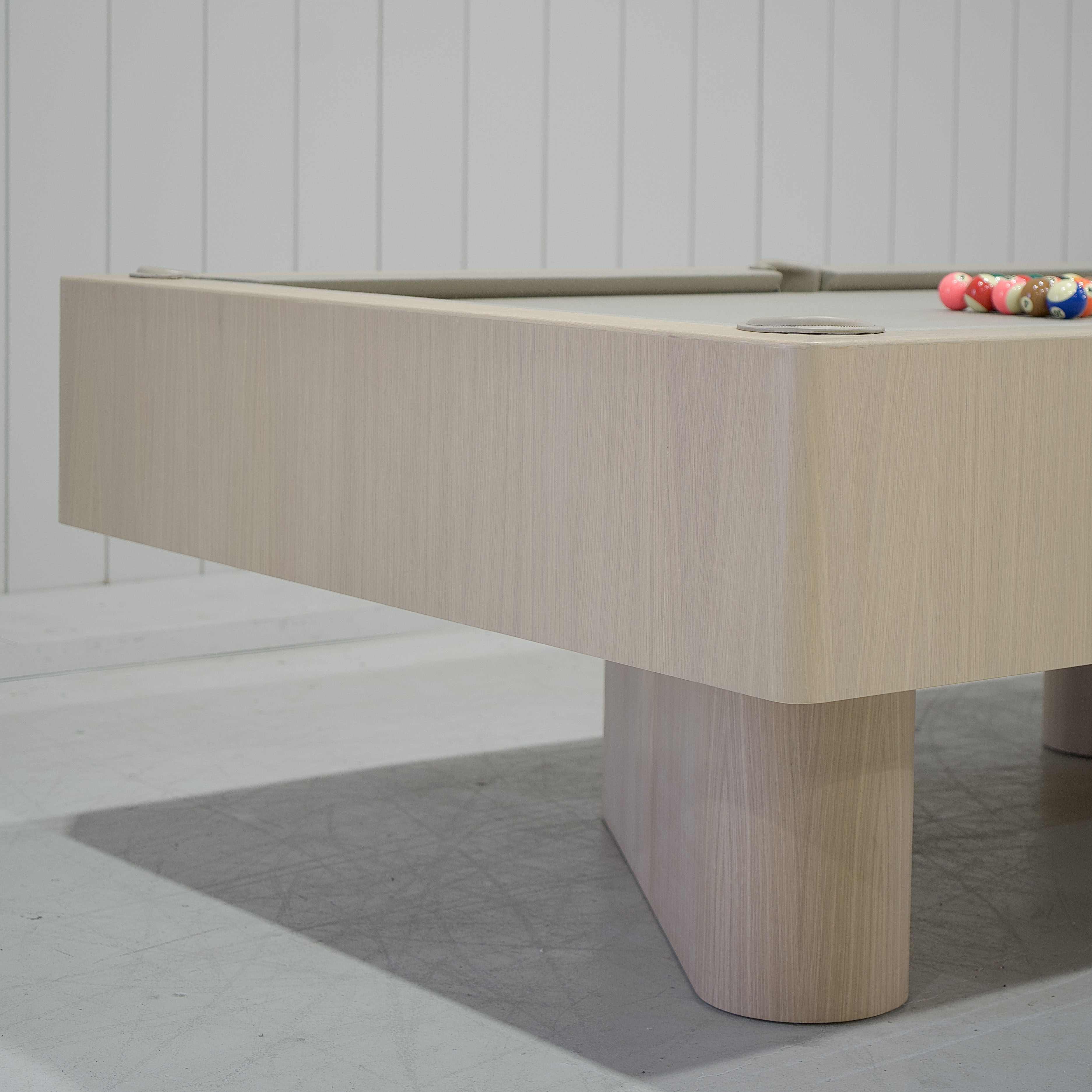 As Shown: 105”L x 62.5”D x 33”H | Material: Solid and Engineered Oak | Finish: Natural & Beige Pockets