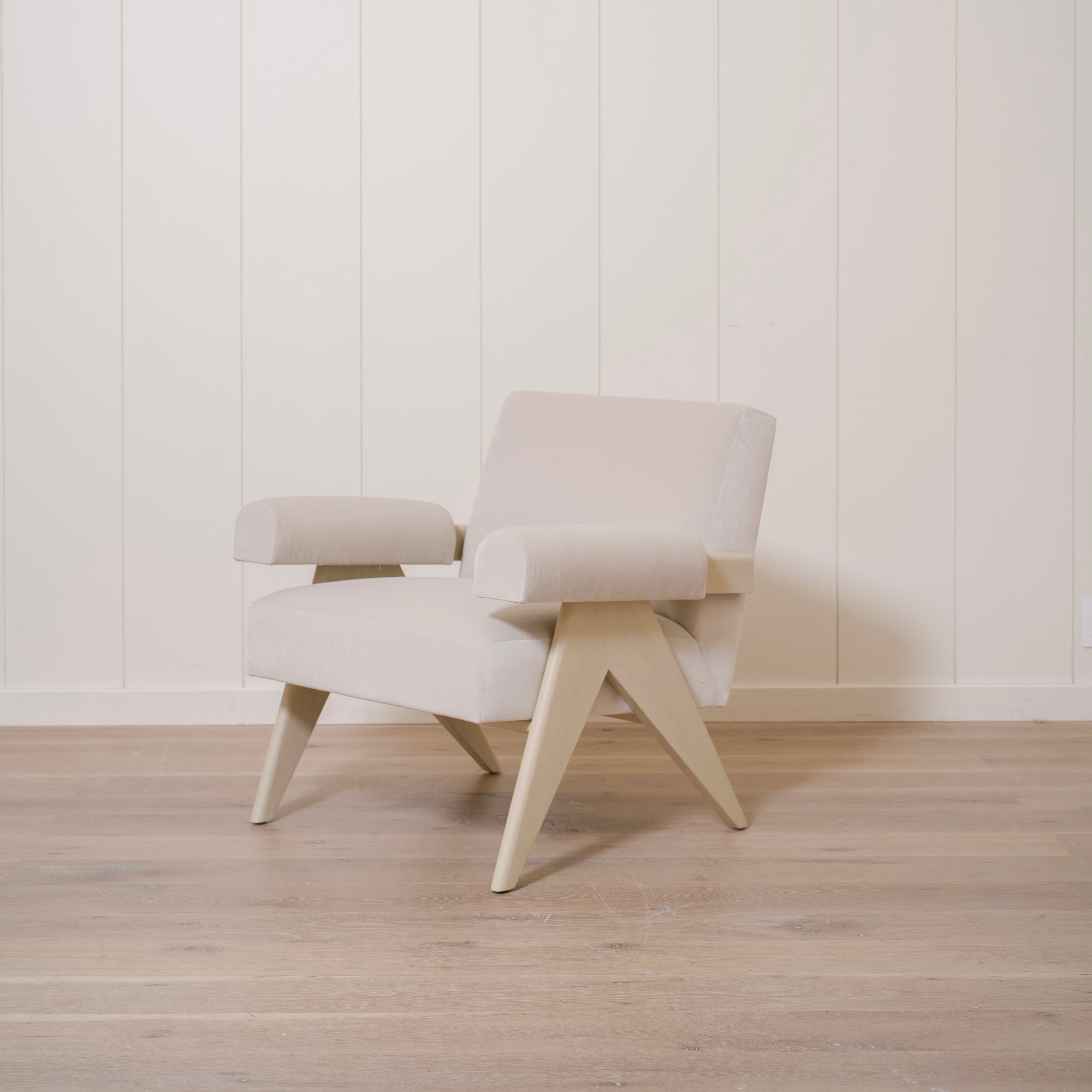 As Shown: Upholstered | Fabric: Sky Linen | Finish: Sand