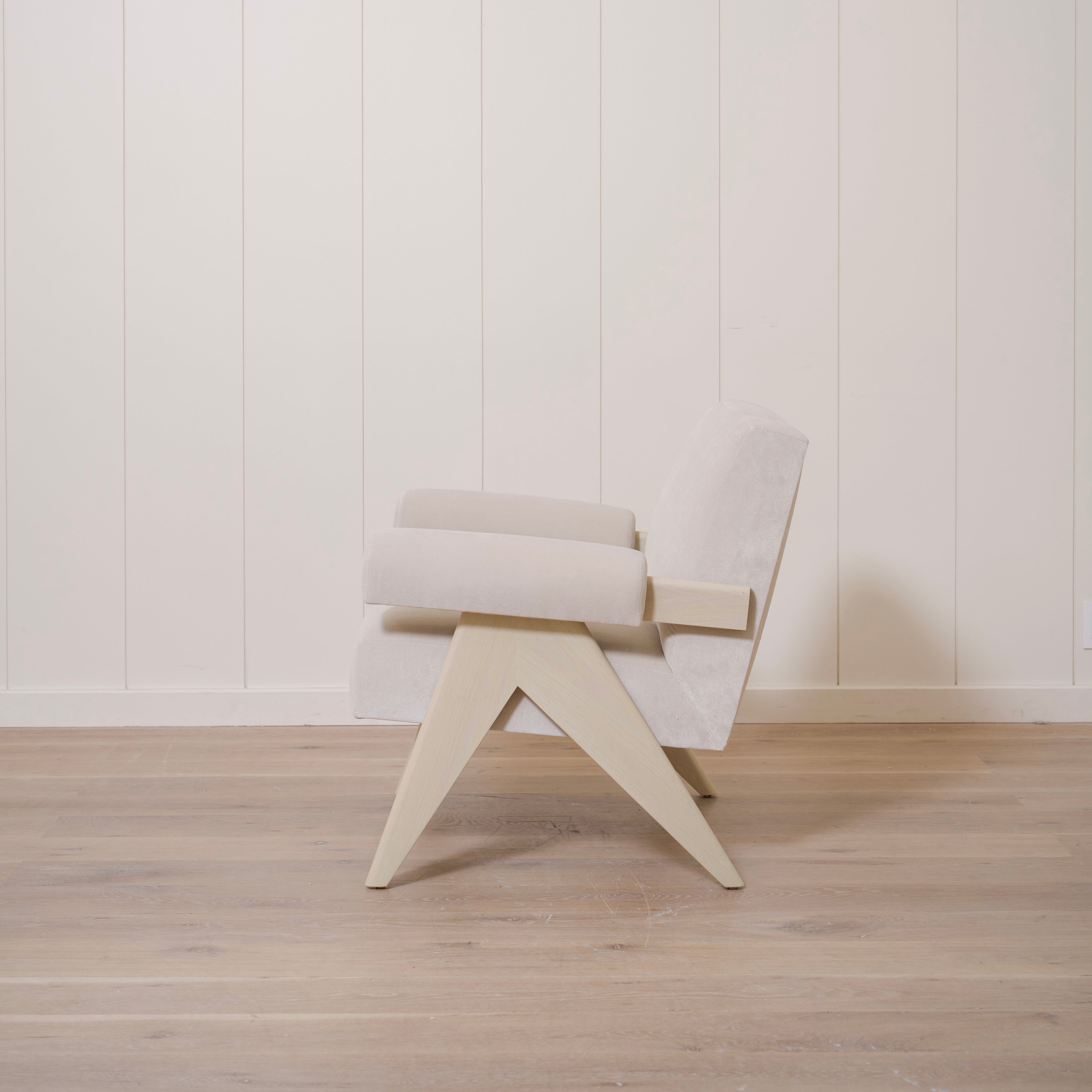 As Shown: Upholstered | Fabric: Sky Linen | Finish: Sand