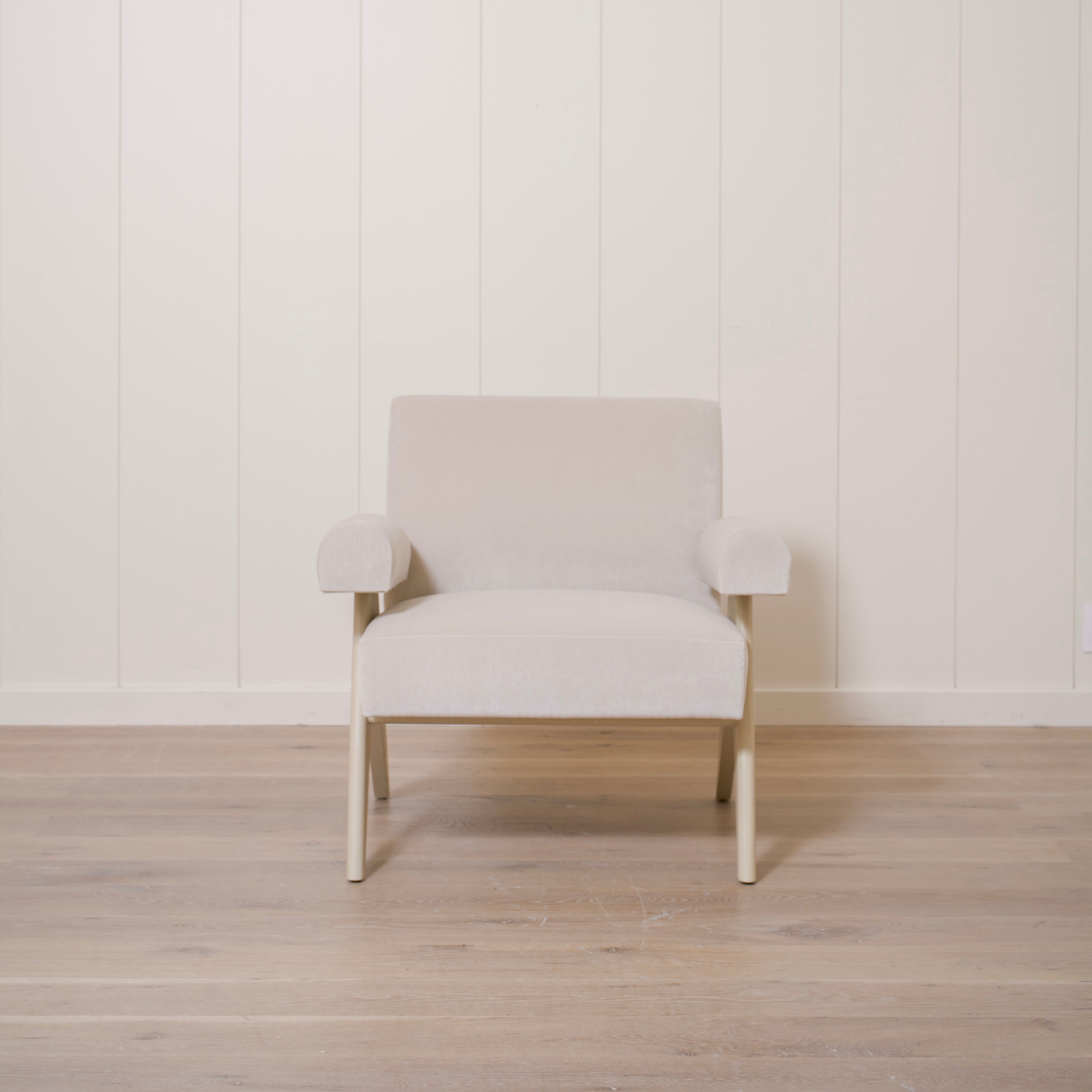 As Shown: Upholstered | Fabric: Sky Linen | Finish: Sand