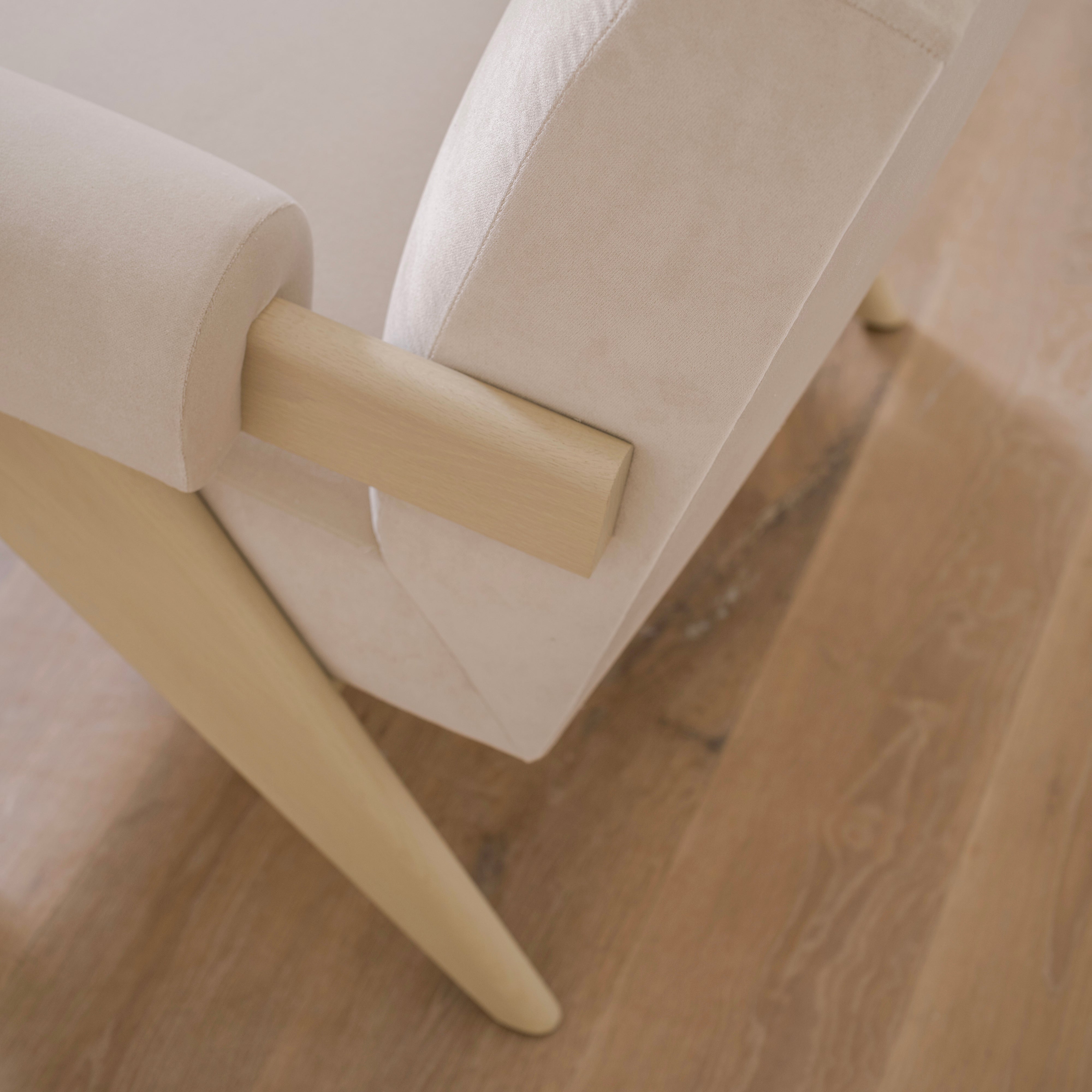 As Shown: Upholstered | Fabric: Sky Linen | Finish: Sand