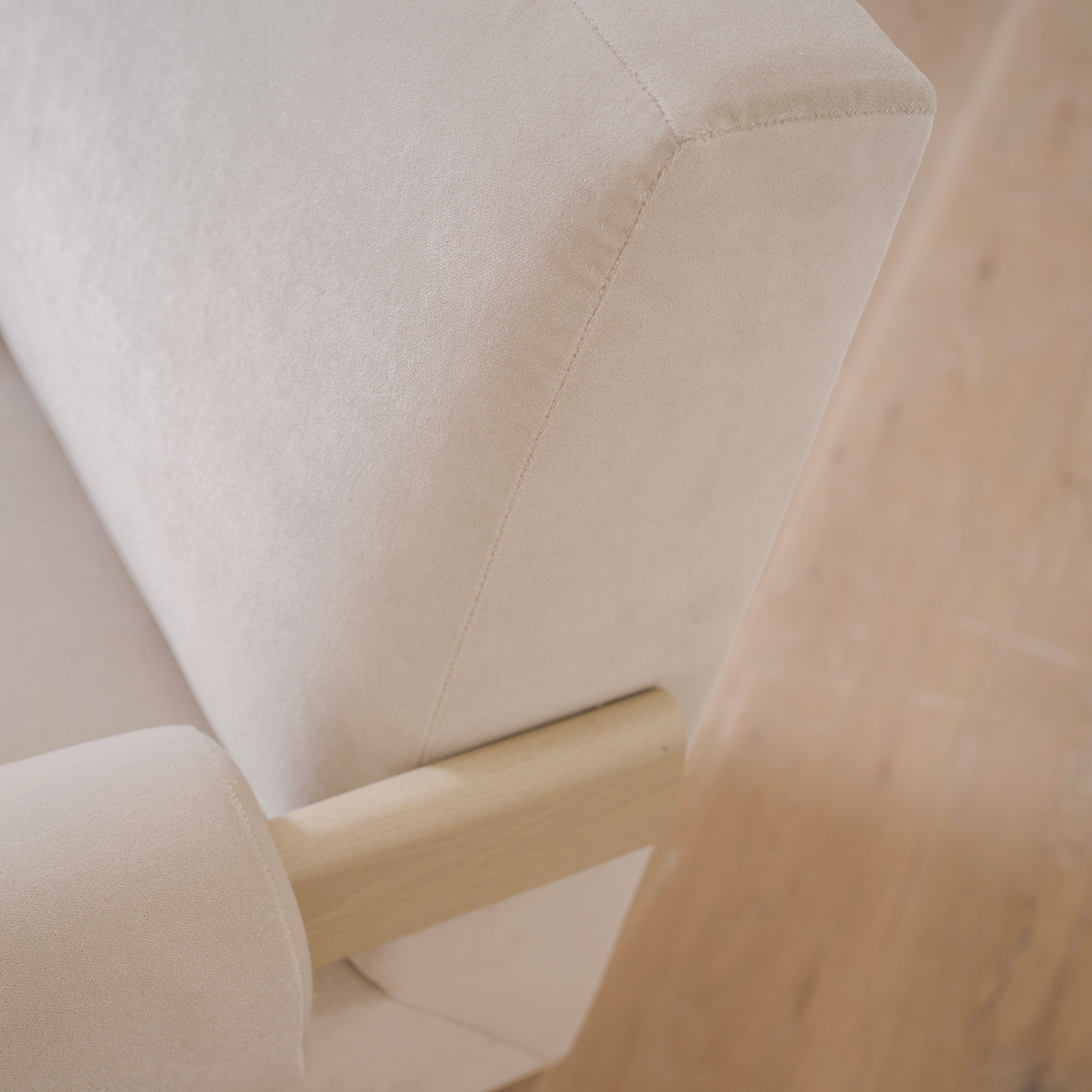 As Shown: Upholstered | Fabric: Sky Linen | Finish: Sand