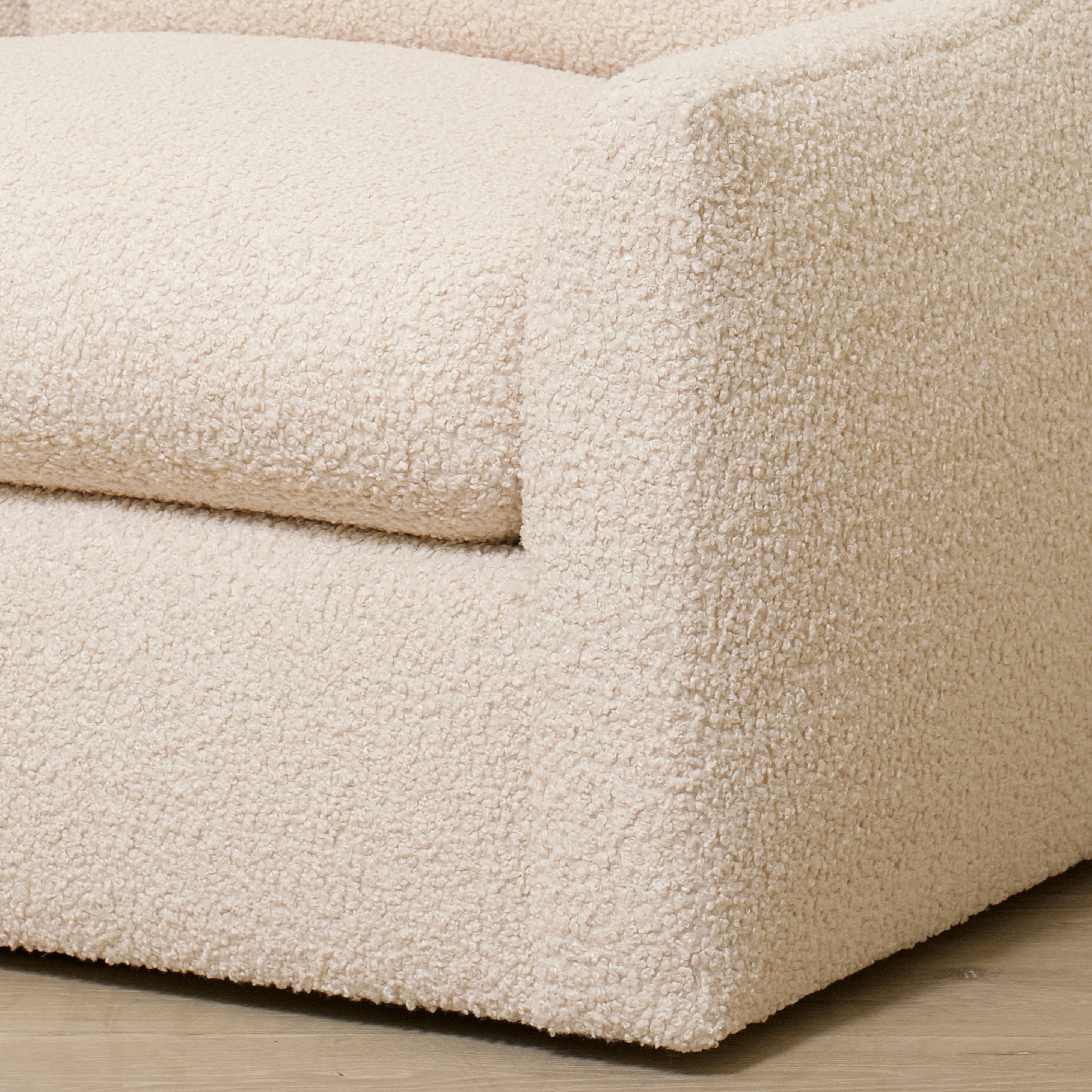 As Shown: 40"L x 39"D x 33"H | Style: Upholstered | Fabric: Teddy Ivory | Base: Swivel | Finish: N/A