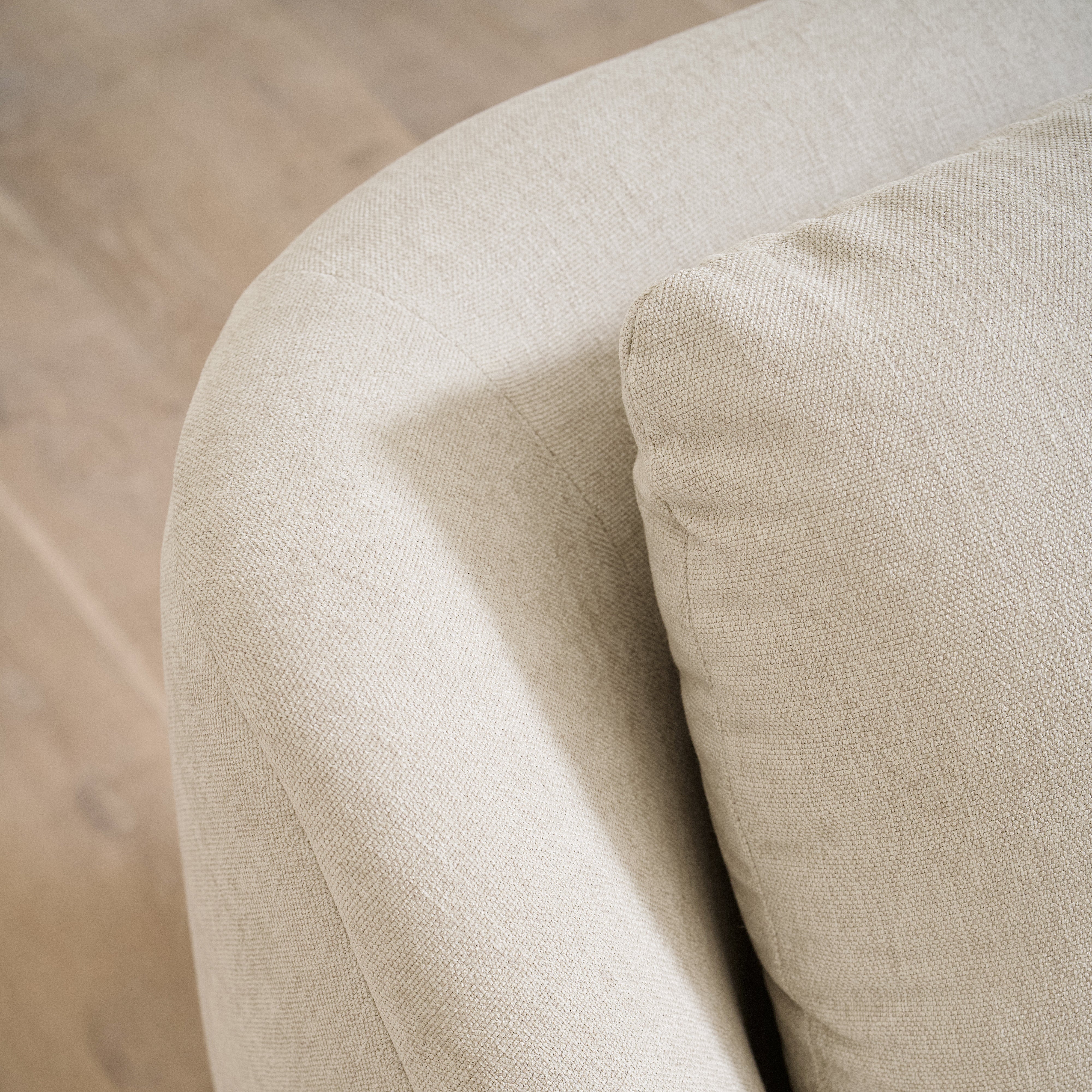 As Shown: 35"L x 39"D x 33"H | Style: Upholstered | Fabric: Marion Natural | Base: Swivel | Finish: N/A