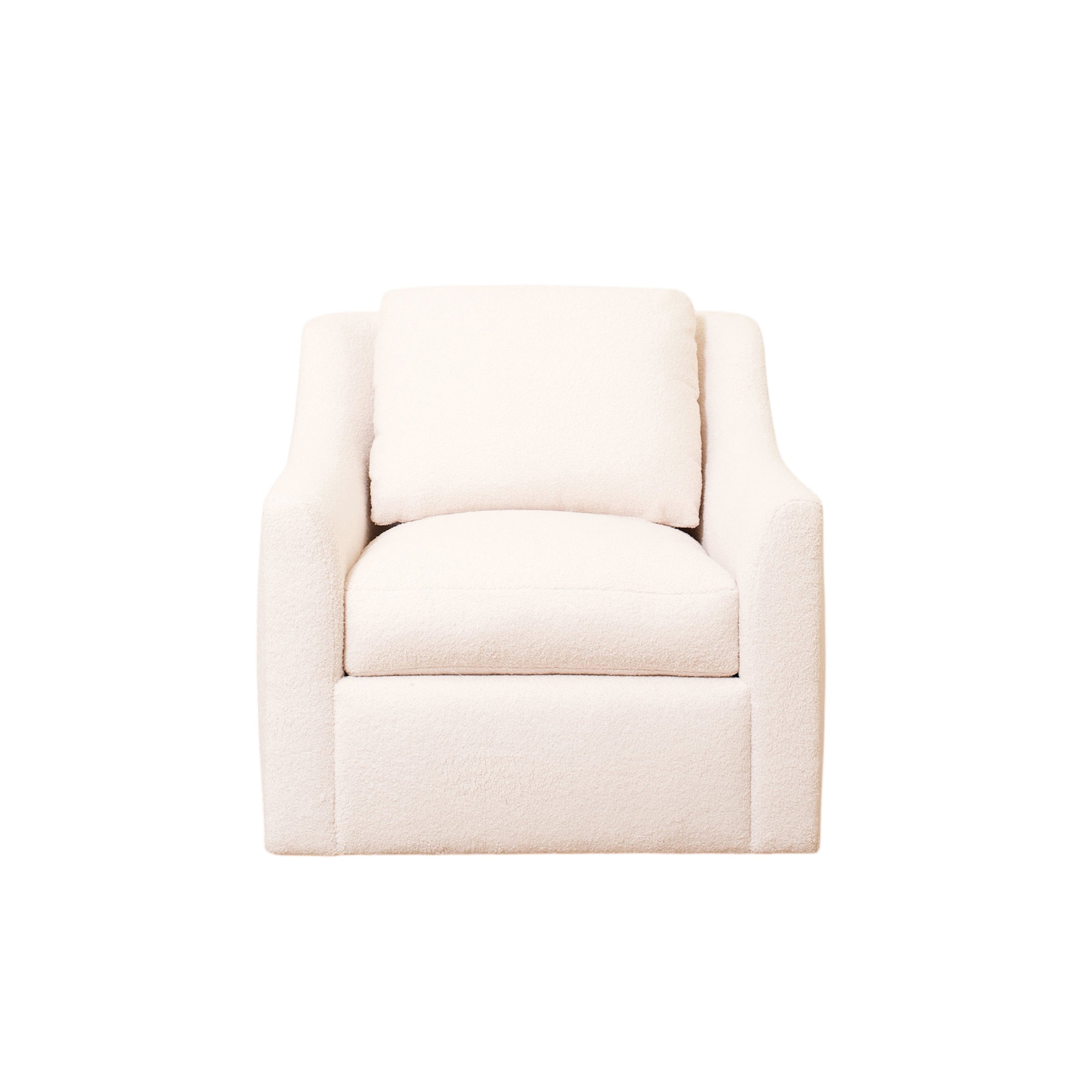 As Shown: 35"L x 39"D x 33"H | Style: Upholstered | Fabric: Peak Ivory | Base: Swivel | Finish: N/A