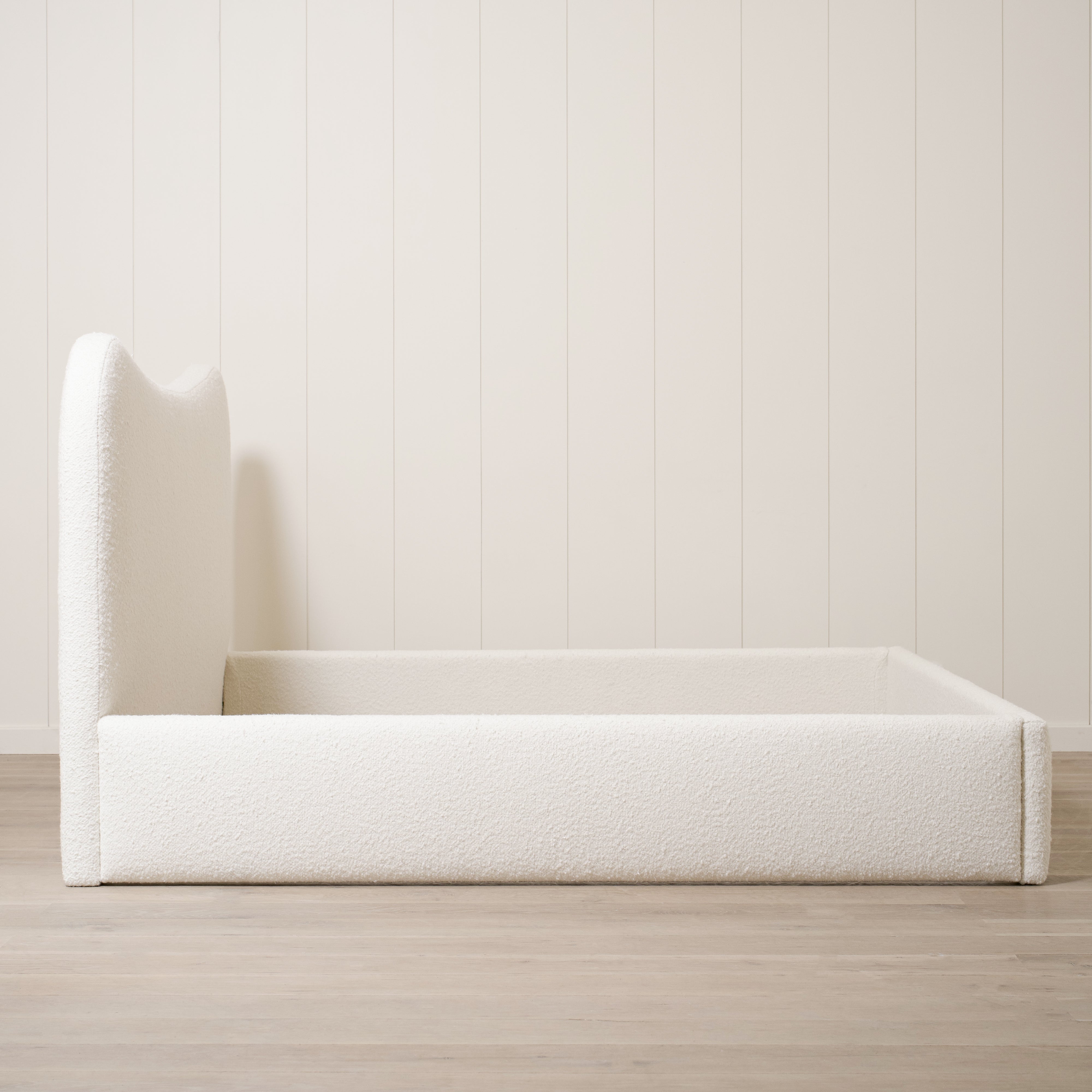 As Shown: King | Style: Upholstered | Fabric: Berber White | Finish: N/A