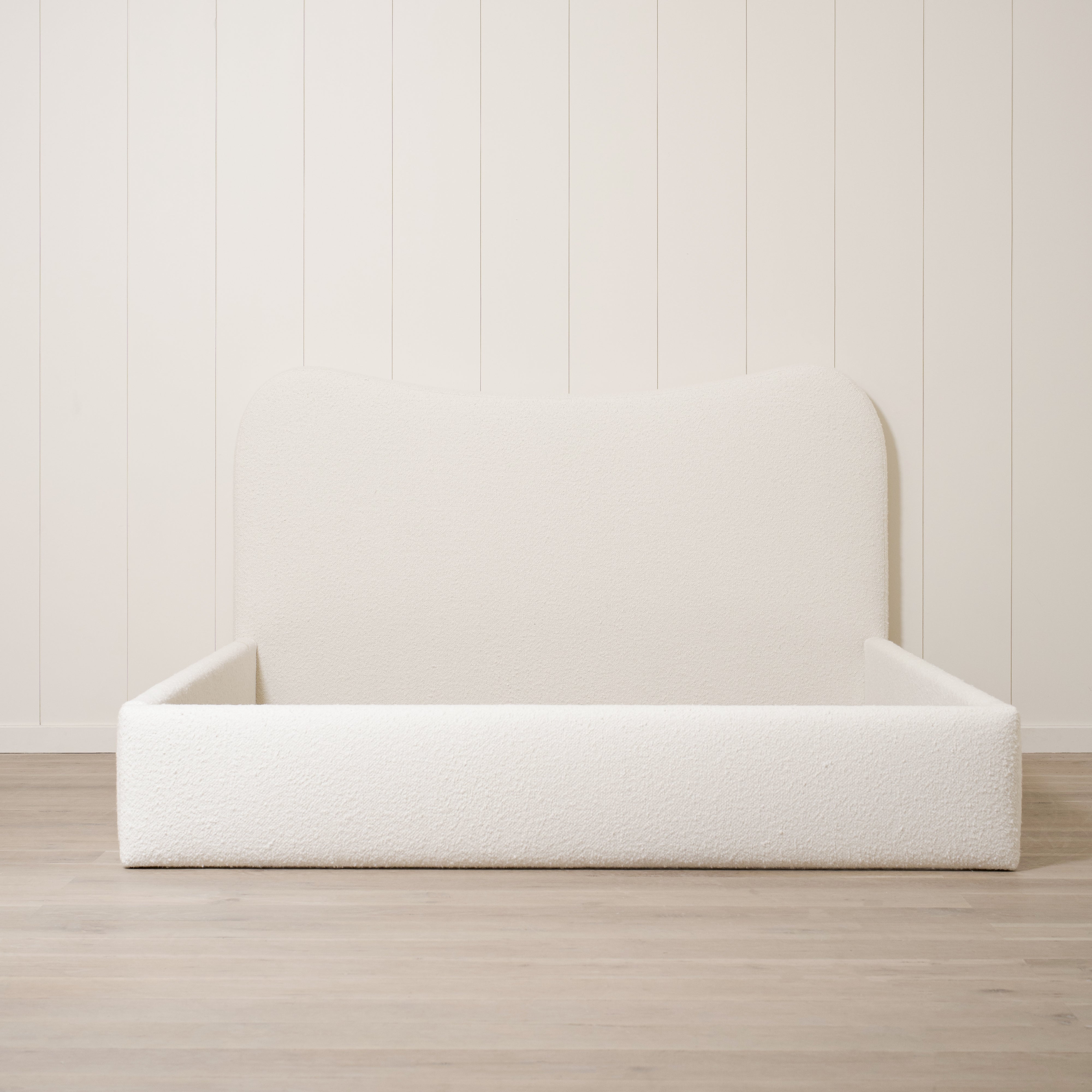 As Shown: King | Style: Upholstered | Fabric: Berber White | Finish: N/A
