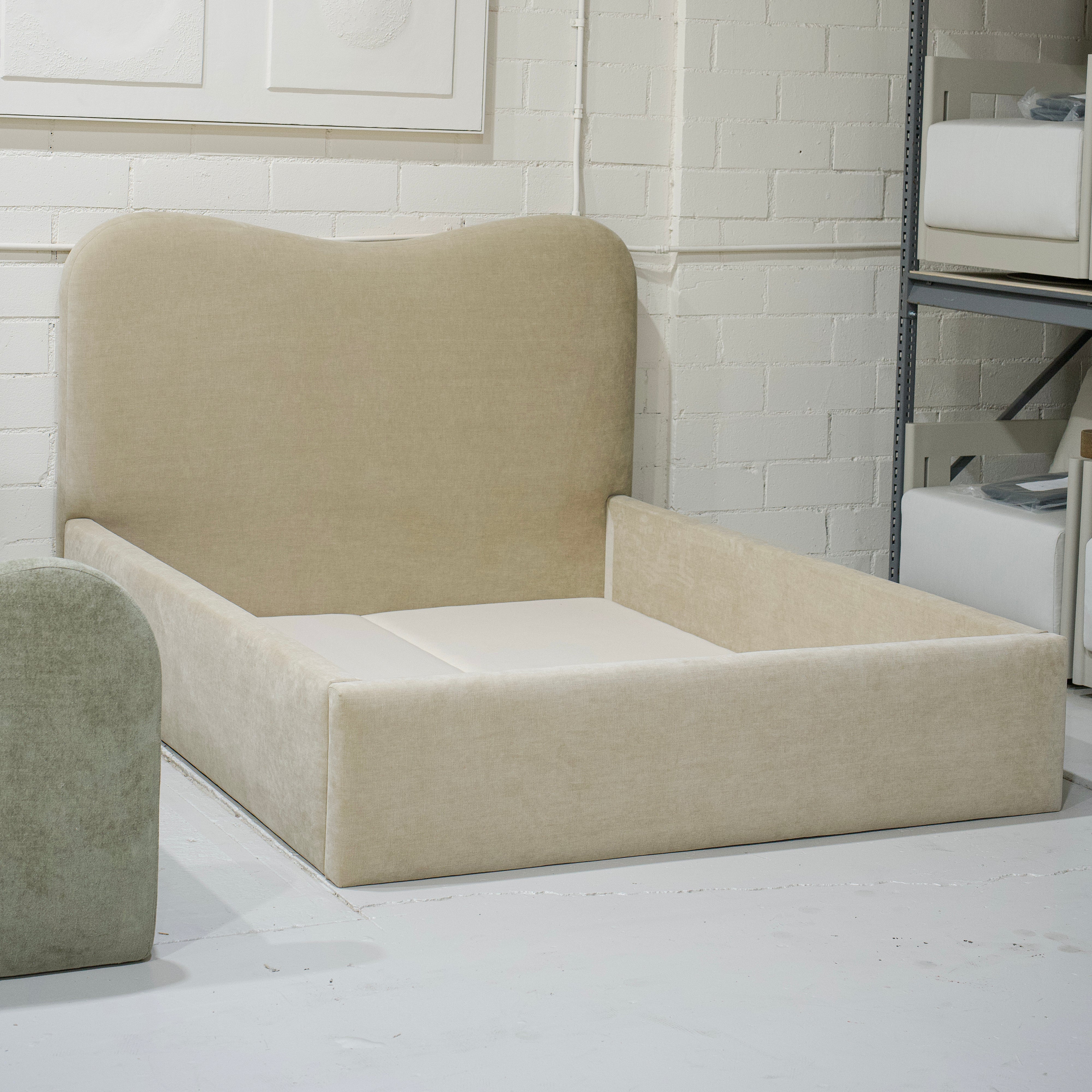 As Shown: Queen | Style: Upholstered | Fabric: Canyon Sand | Finish: N/A