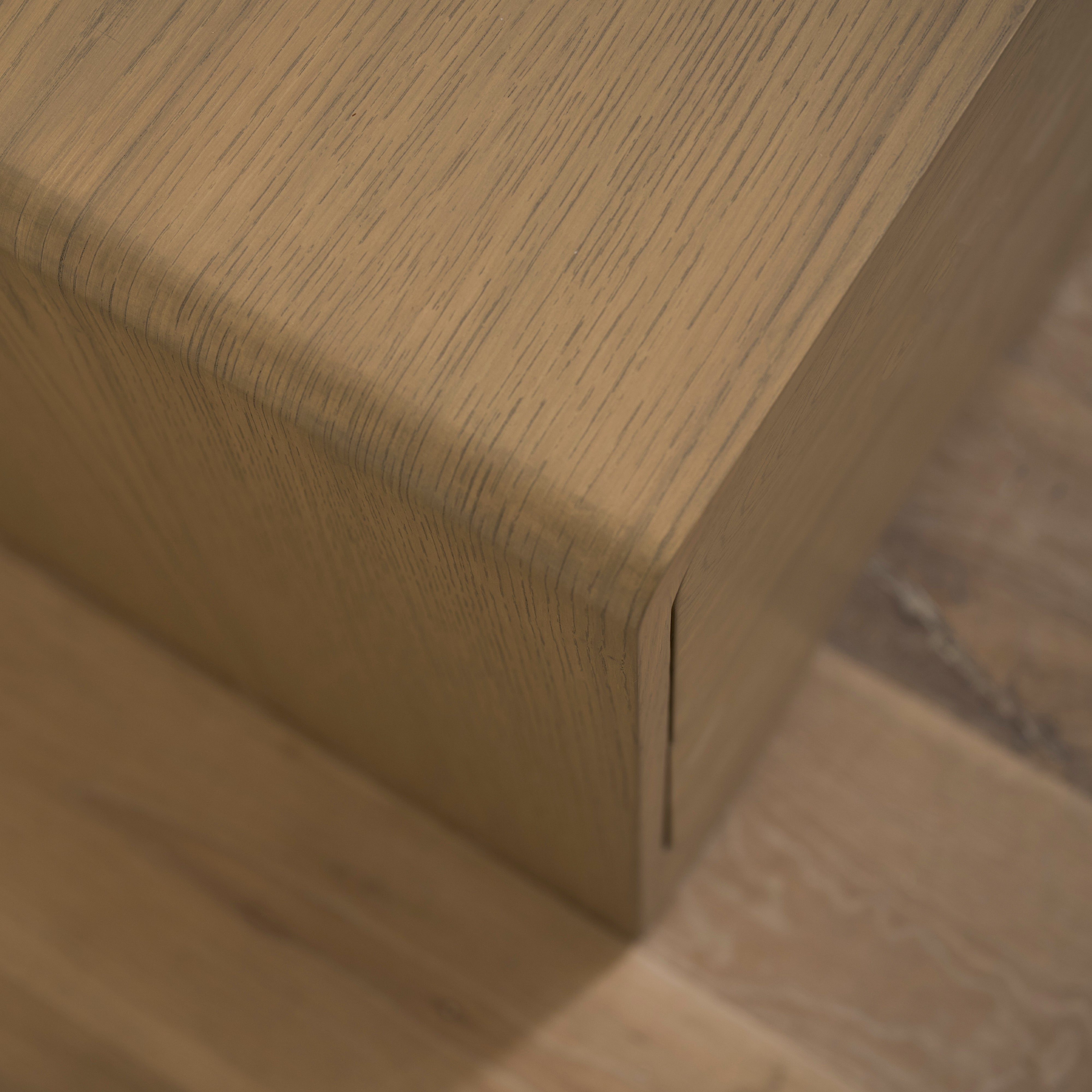 As Shown: 20"L x 18"D x 23"H | Material: Solid Oak | Finish: Hazel | Push Open Mechanism