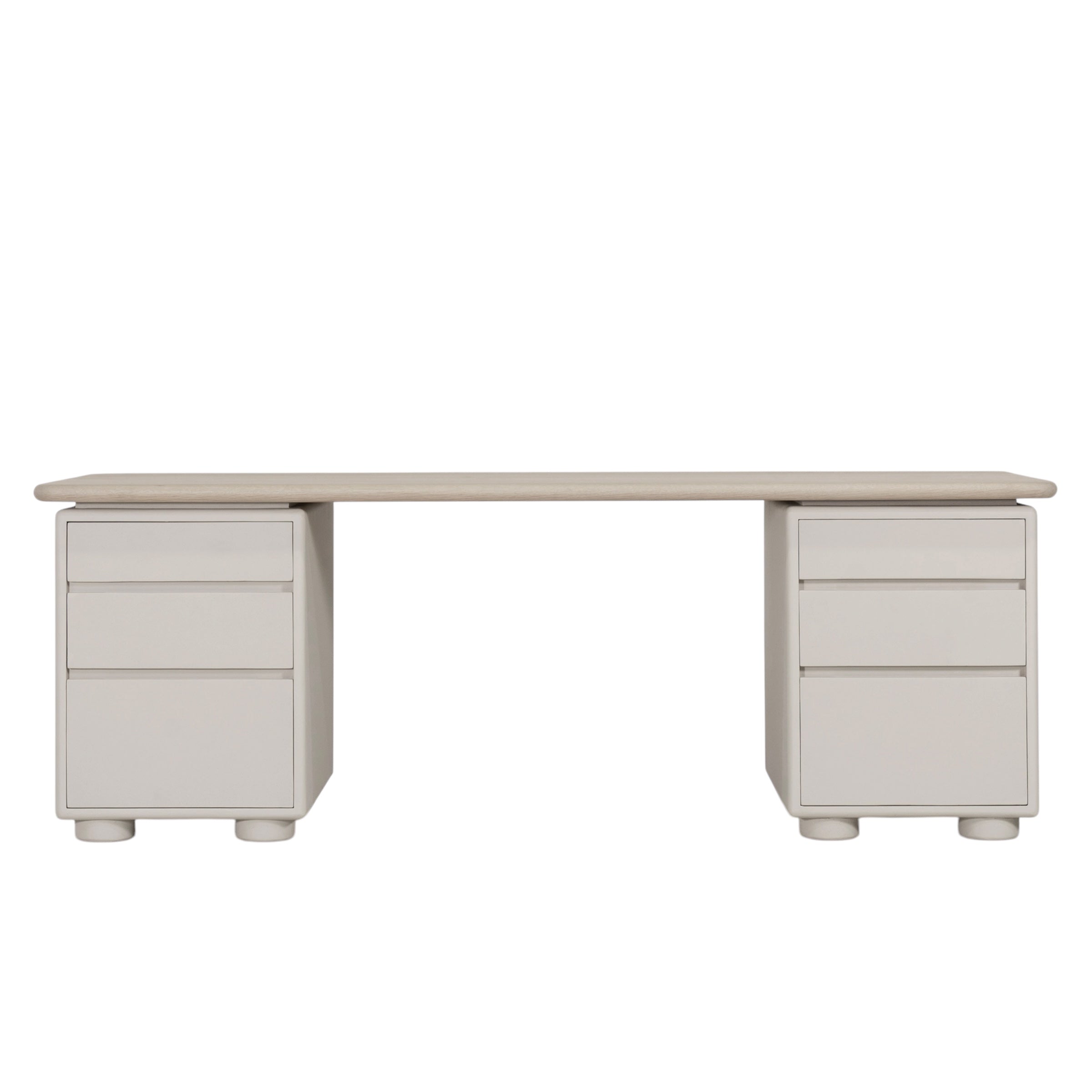 As Shown: 86"L x 31"D x 30"H | Material: Solid Oak & Limestone | Finish: Table Top: Sand, Base: Limestone painted Revere Pewter