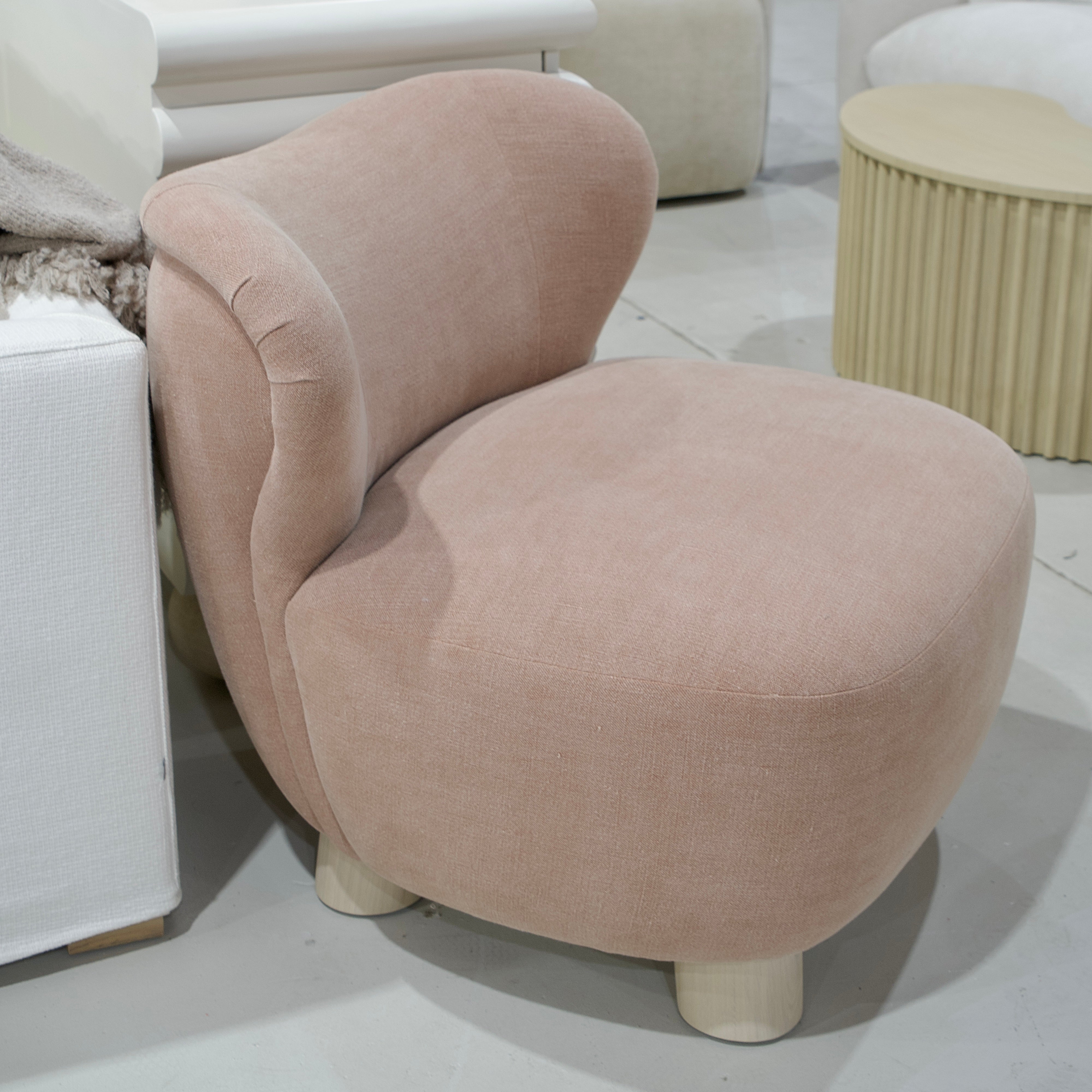 As Shown: 34"L x 35"D x 32"H | Style: Upholstered | Fabric: Granby Clay | Base: Legs | Finish: Sand