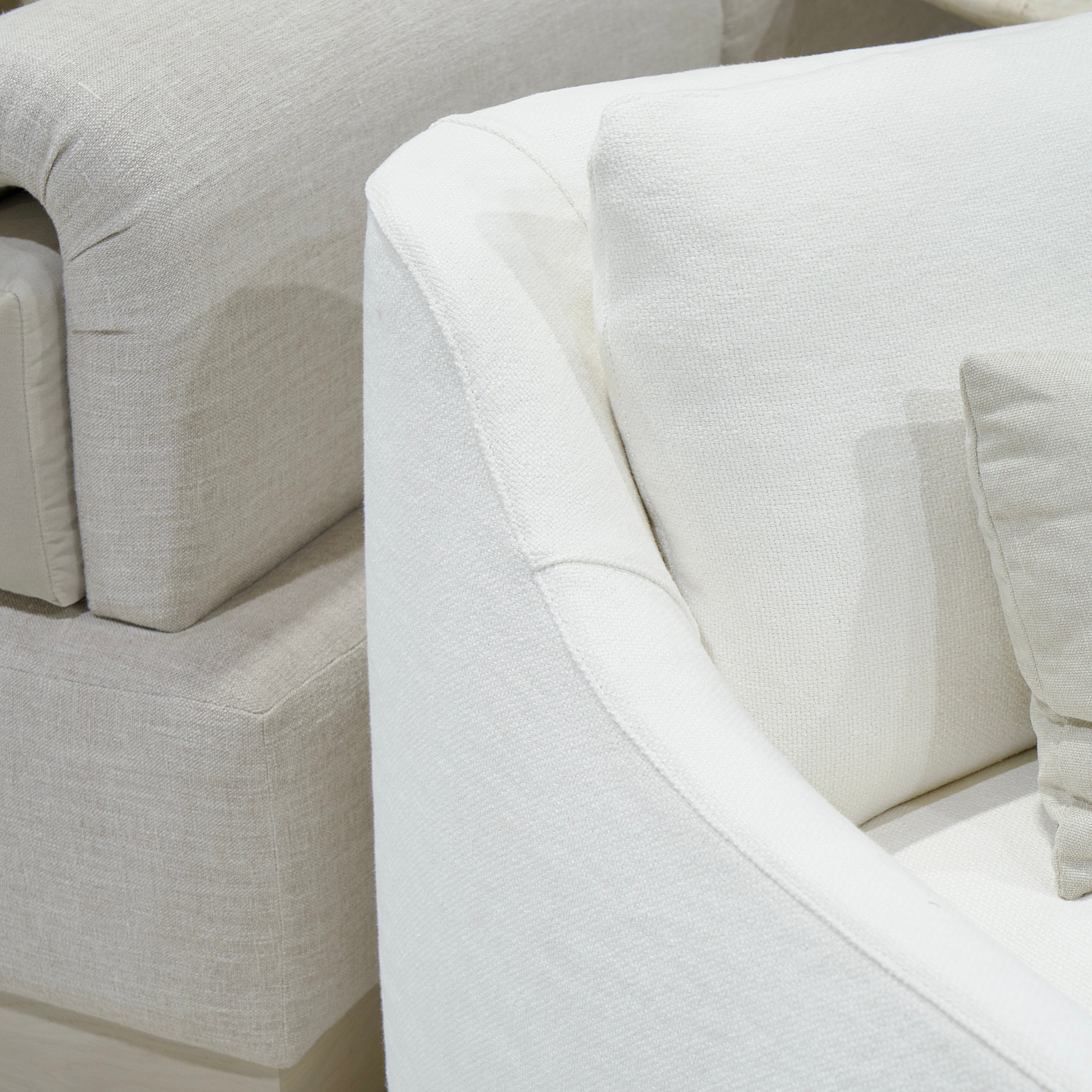 As Shown: 40"L x 39"D x 33"H | Style: Slipcovered | Fabric: Abbey Oyster (Discontinued) | Base: Legs | Finish: Smoke (Discontinued)