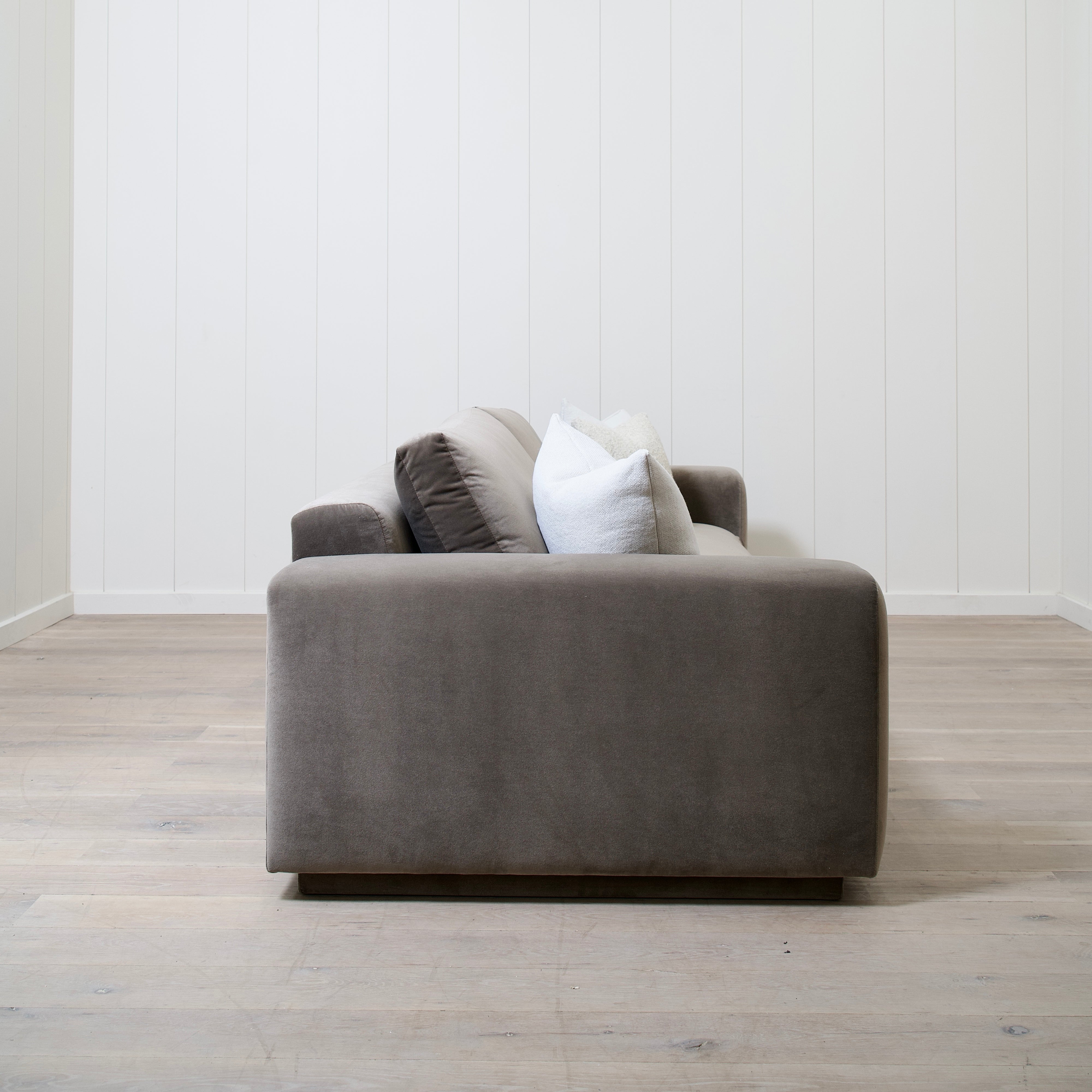 As Shown: Fully upholstered Sky Taupe