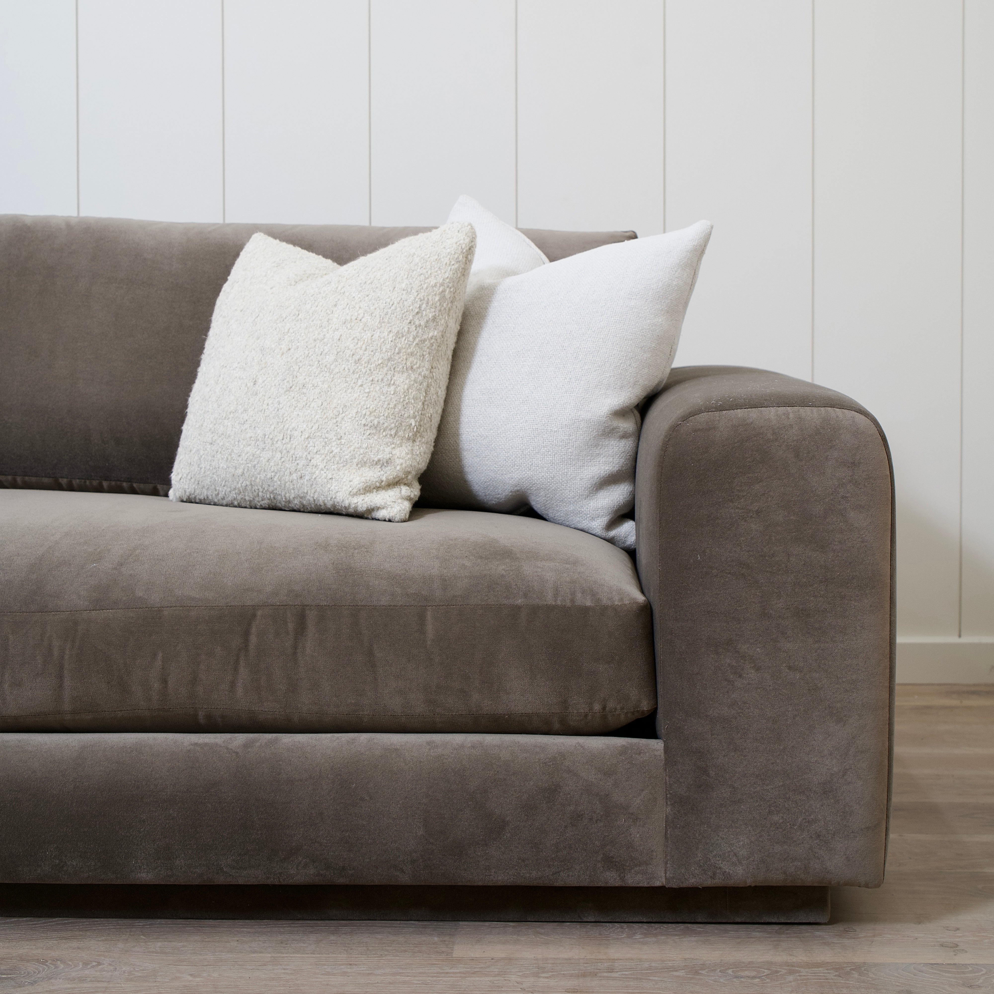As Shown: Fully upholstered Sky Taupe
