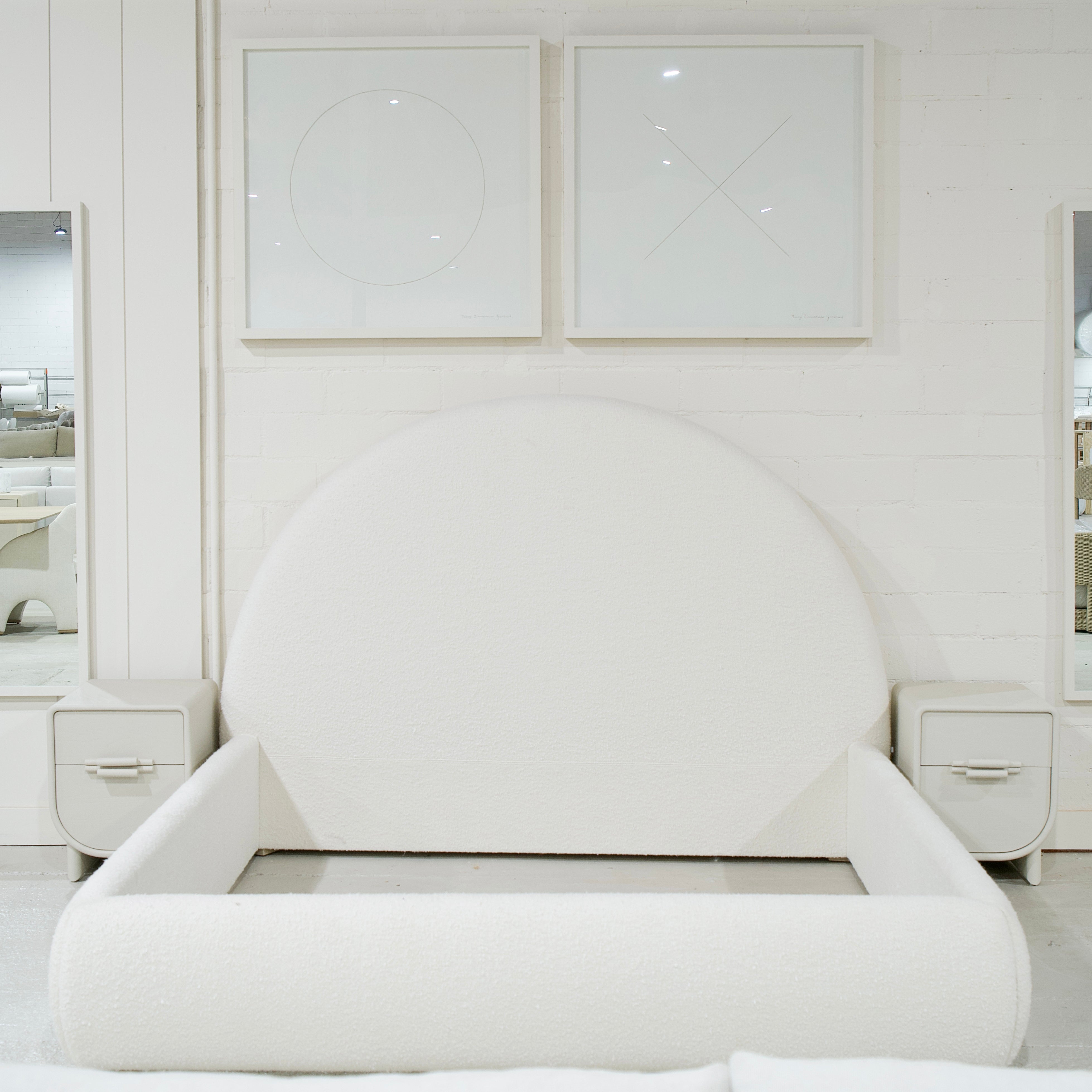 As Shown: King | Style: Upholstered | Fabric: Berber White | Finish: N/A