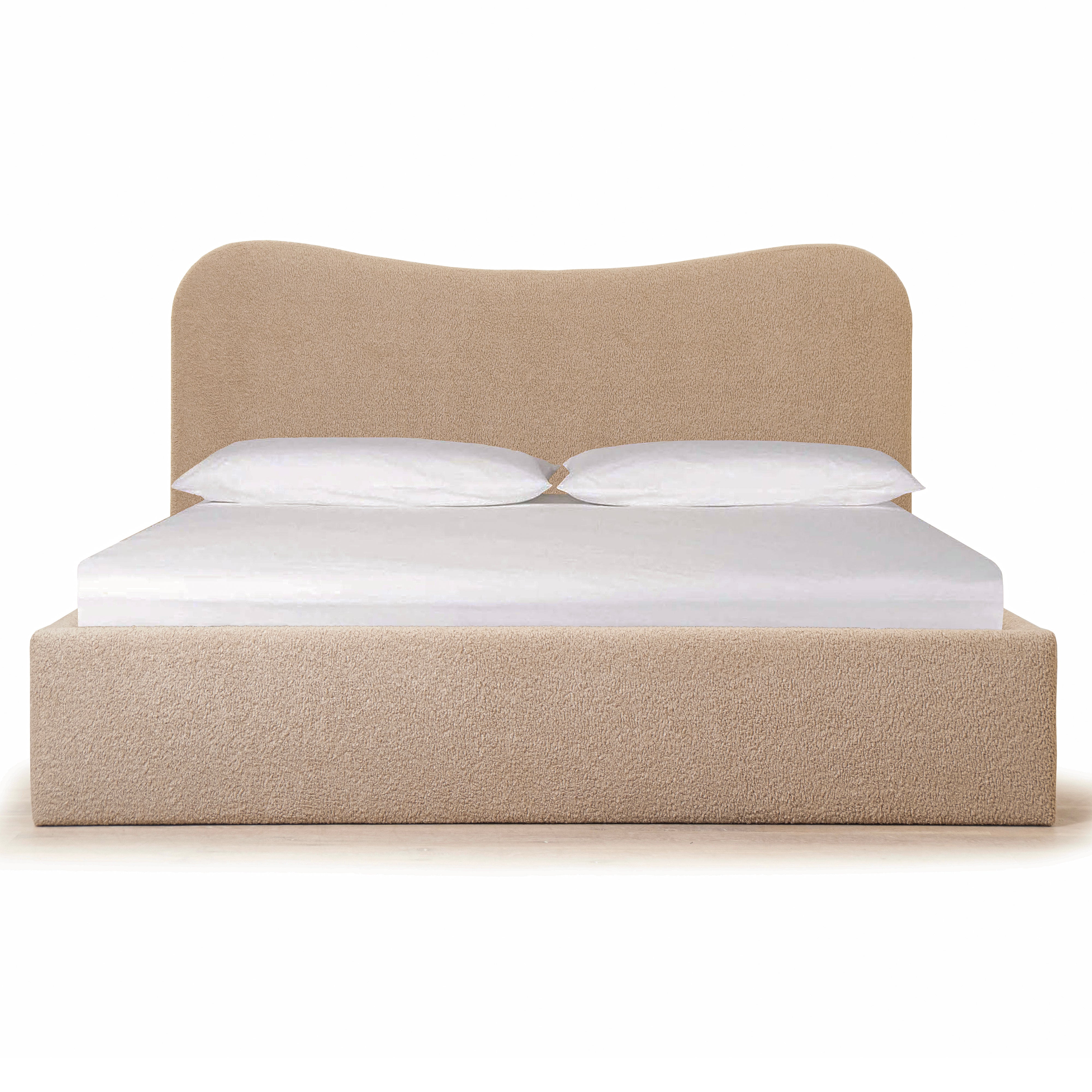 As Shown: King | Style: Upholstered | Fabric: Sheepskin Toast | Finish: N/A