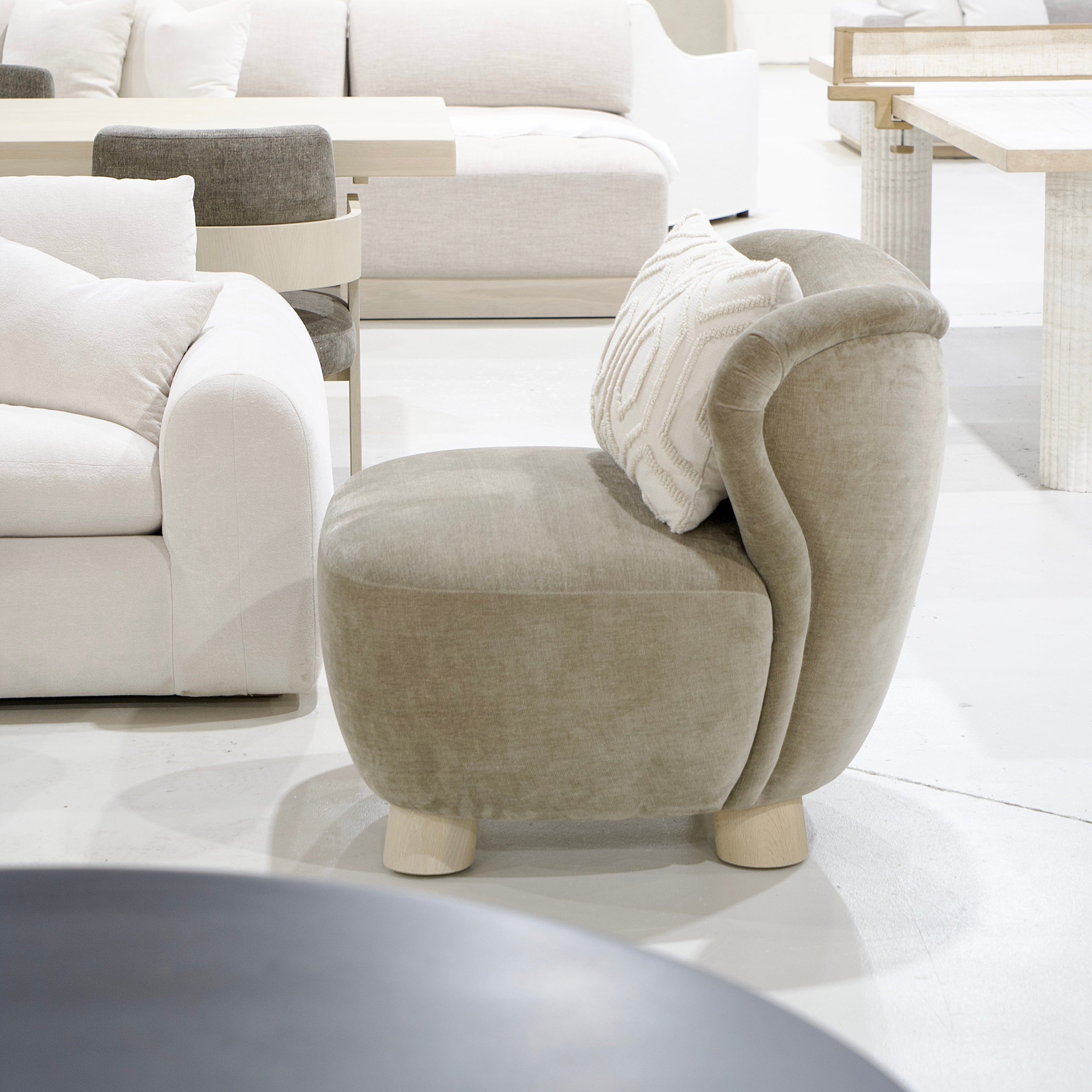 As Shown: 34"L x 35"D x 32"H | Style: Upholstered | Fabric: Canyon Chestnut | Base: Legs | Finish: Sand