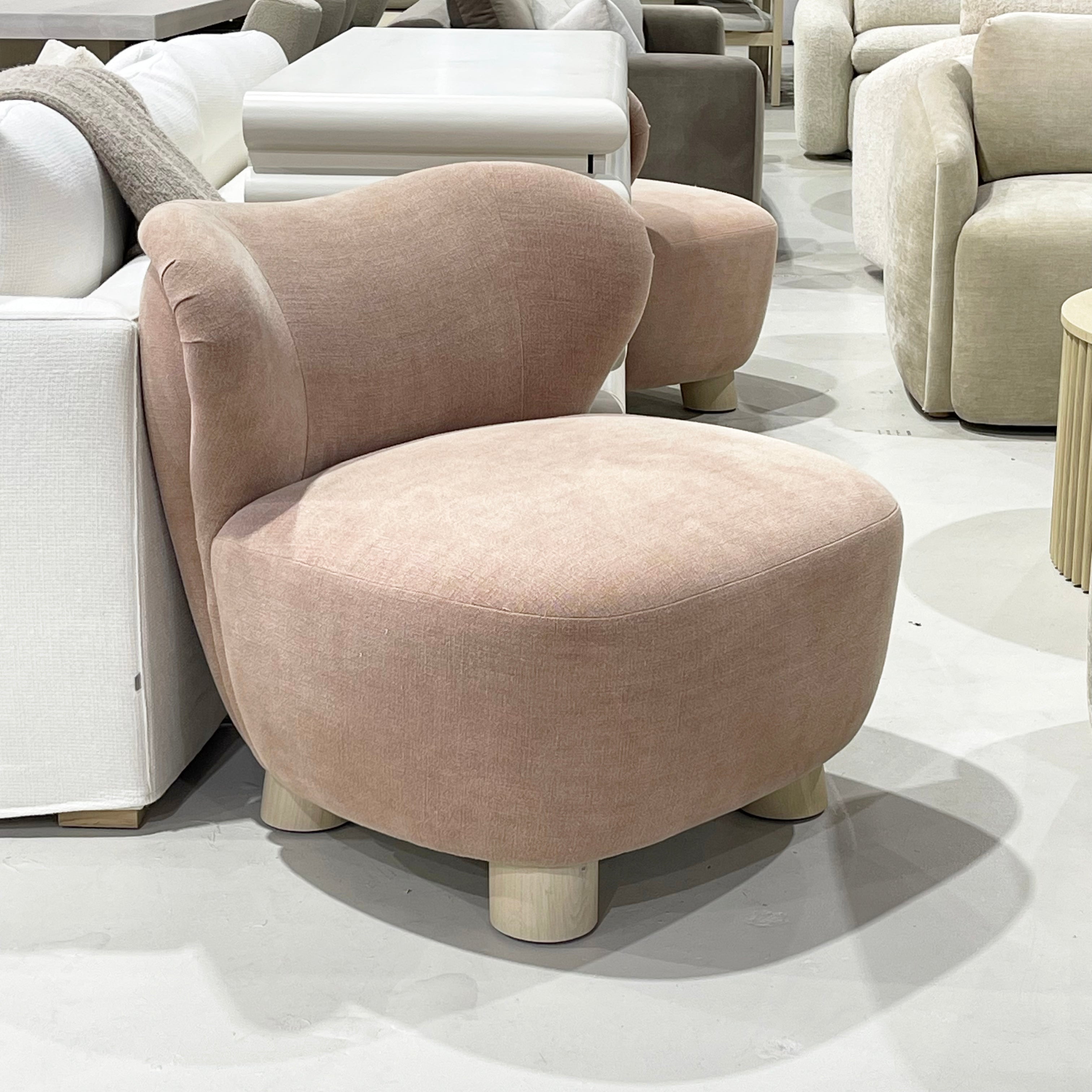 As Shown: 34"L x 35"D x 32"H | Style: Upholstered | Fabric: Granby Clay | Base: Legs | Finish: Sand