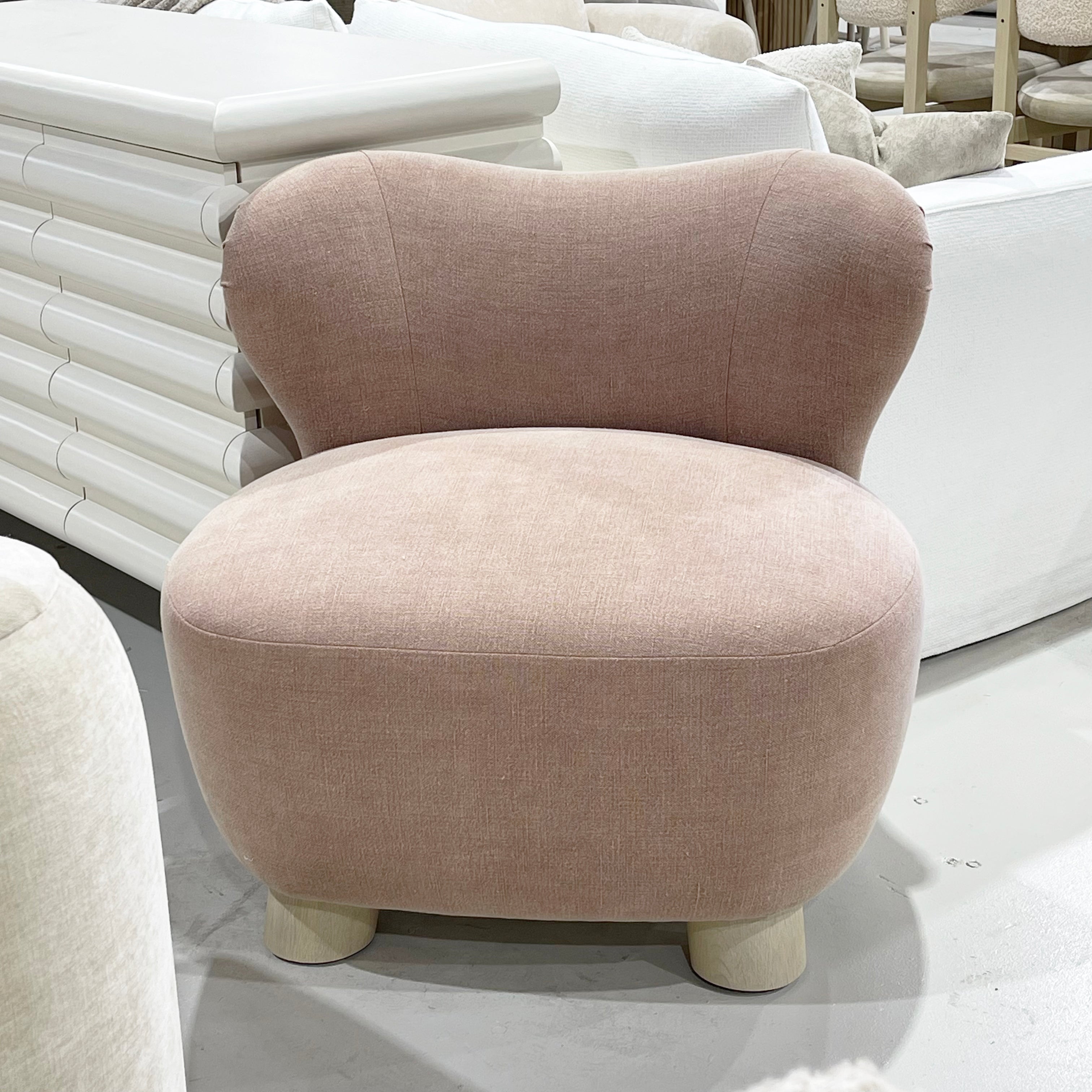 As Shown: 34"L x 35"D x 32"H | Style: Upholstered | Fabric: Granby Clay | Base: Legs | Finish: Sand