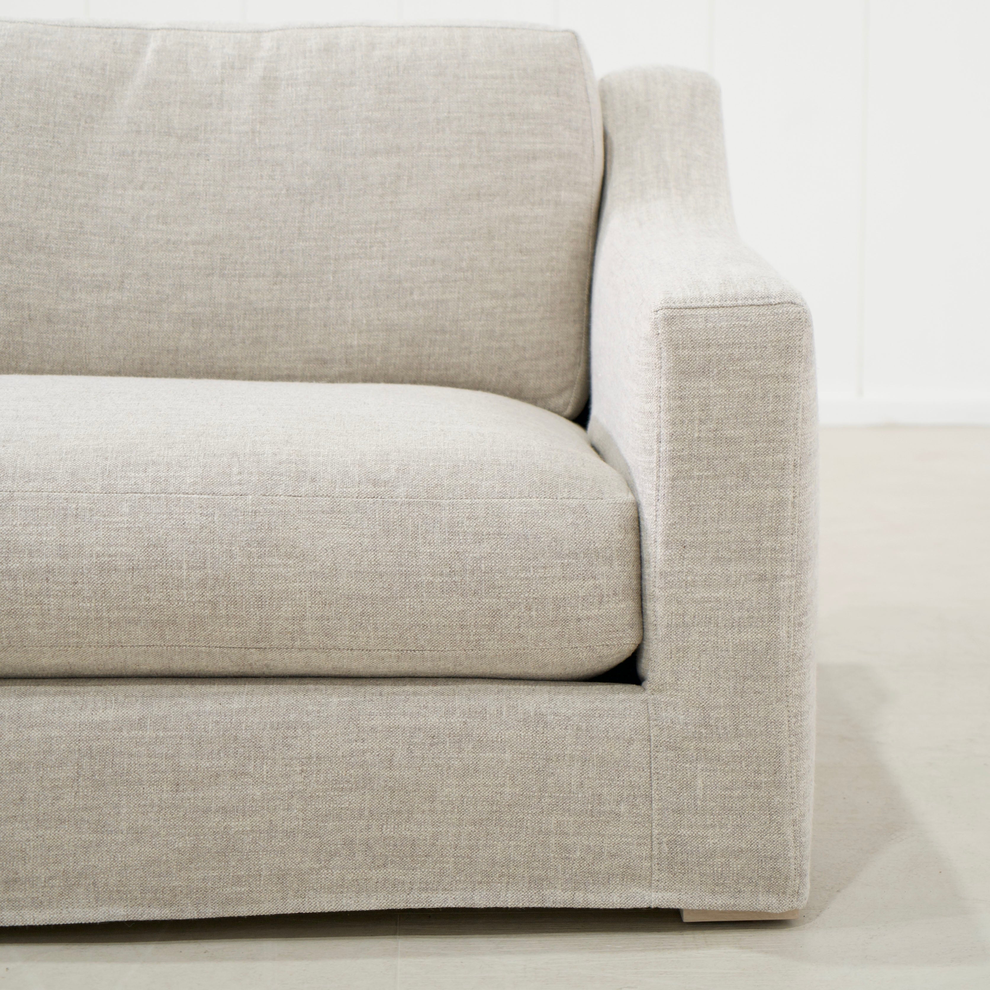 As Shown: Slipcovered in Belgian Mulberry with a 2 over 1 Cushion Configuration