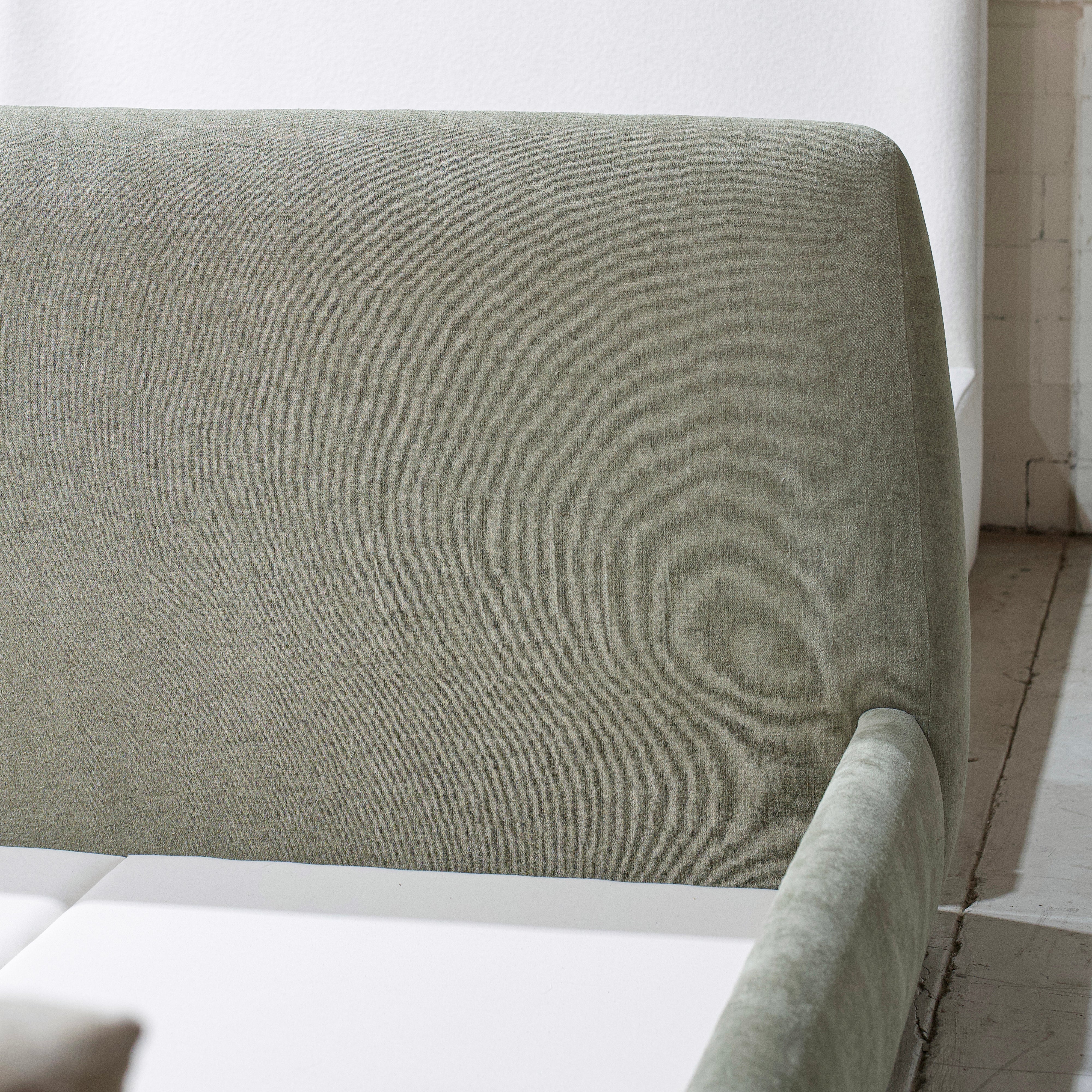 As Shown: King | Style: Upholstered | Fabric: Bellamy Moss | Finish: N/A