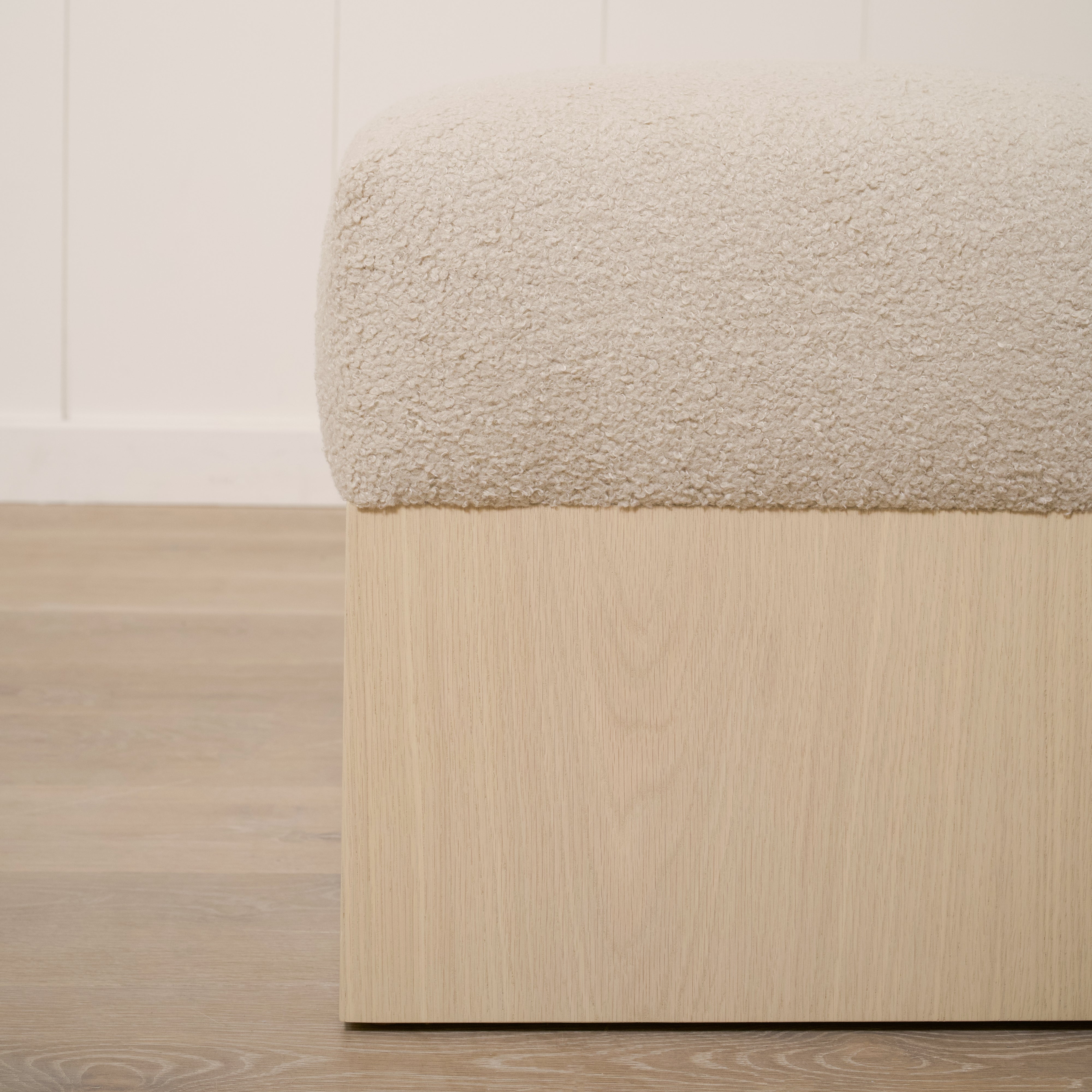 As Shown: 21"L x 21"D x 18"H | Fabric: Peak Taupe | Material: Solid & Engineered Oak | Finish: Sand