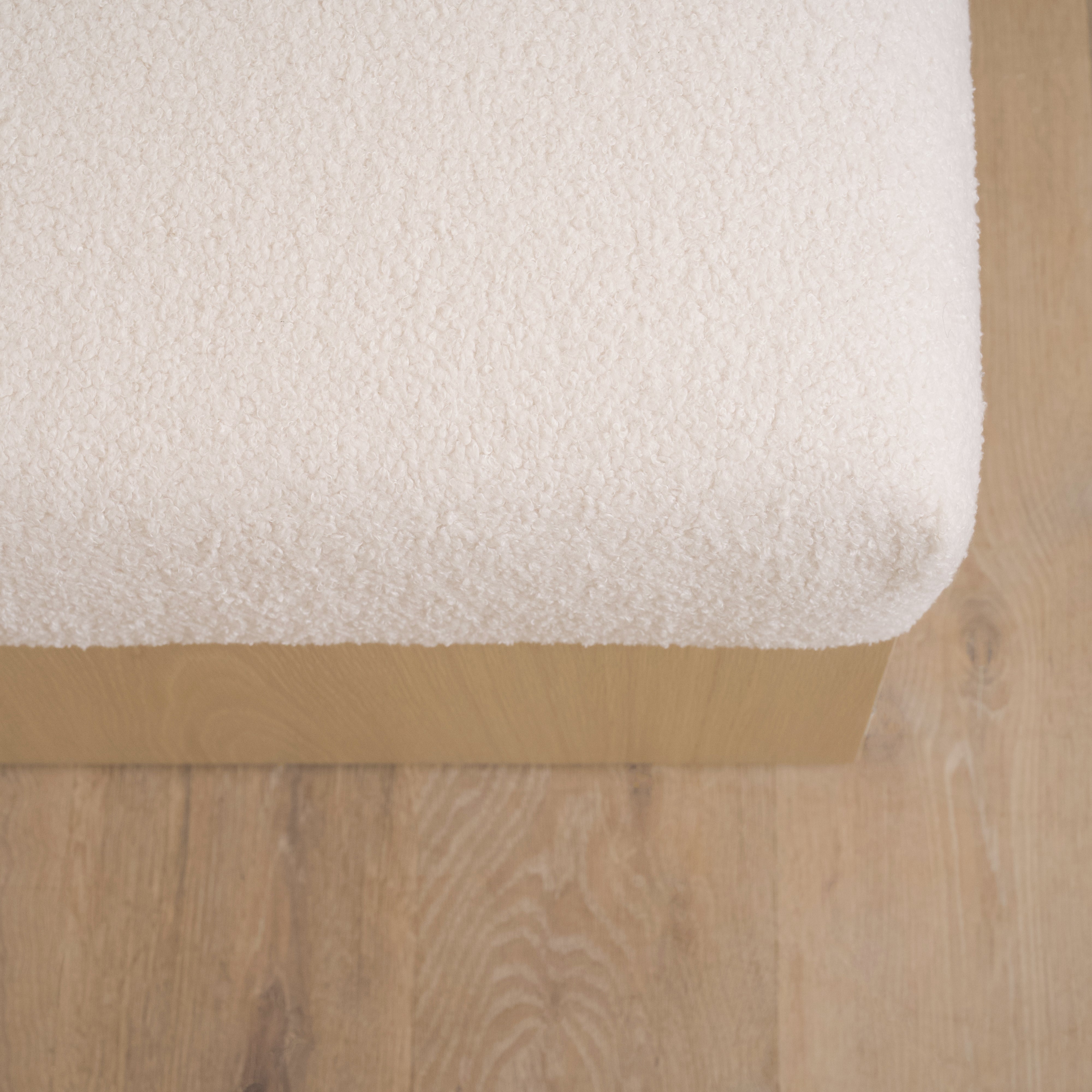 As Shown: 21"L x 21"D x 18"H | Fabric: Peak White | Material: Solid & Engineered Oak | Finish: Sand