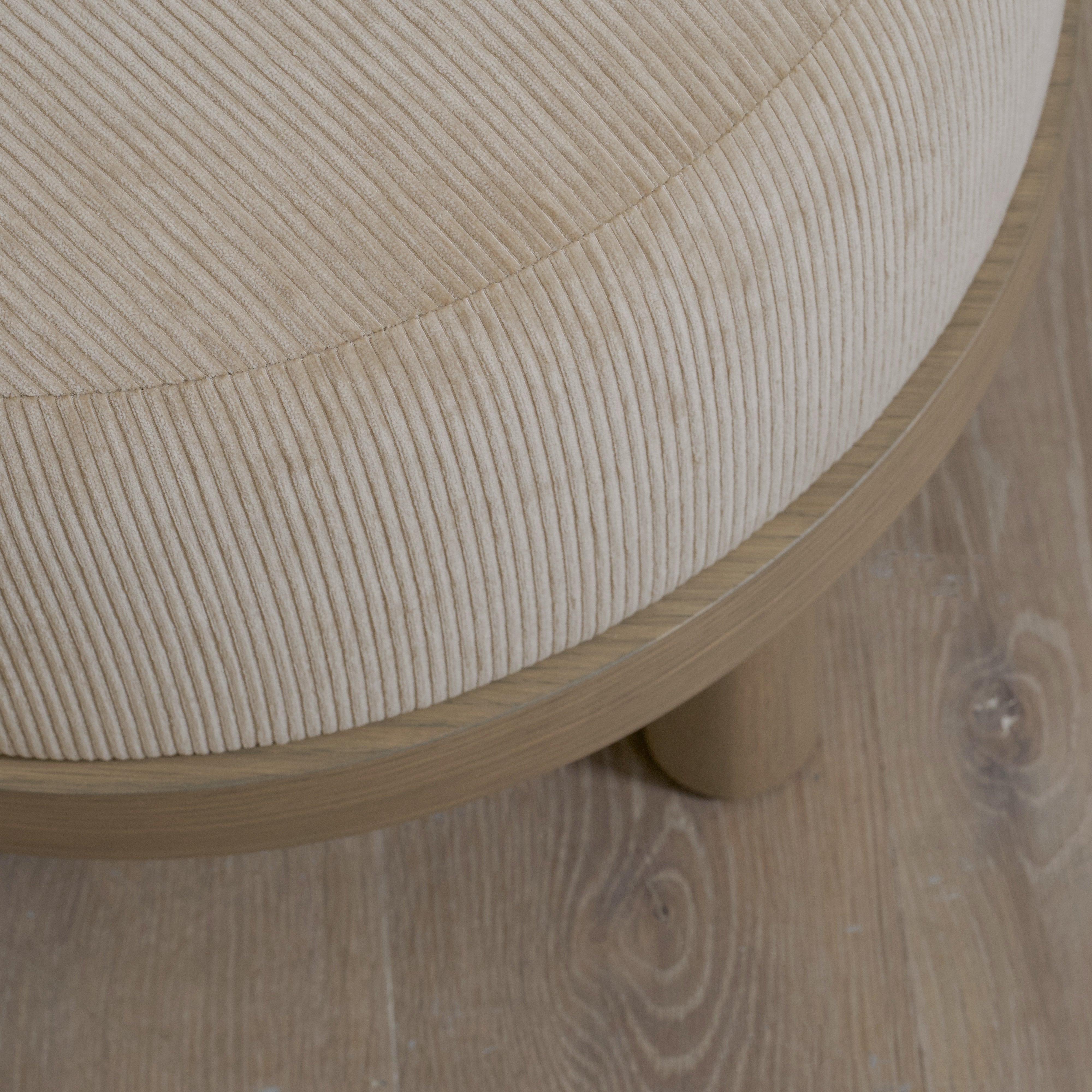 As Shown: 23"Dia x 17"H | Fabric: Mila Cashew | Material: Solid & Engineered Oak | Finish: Hazel