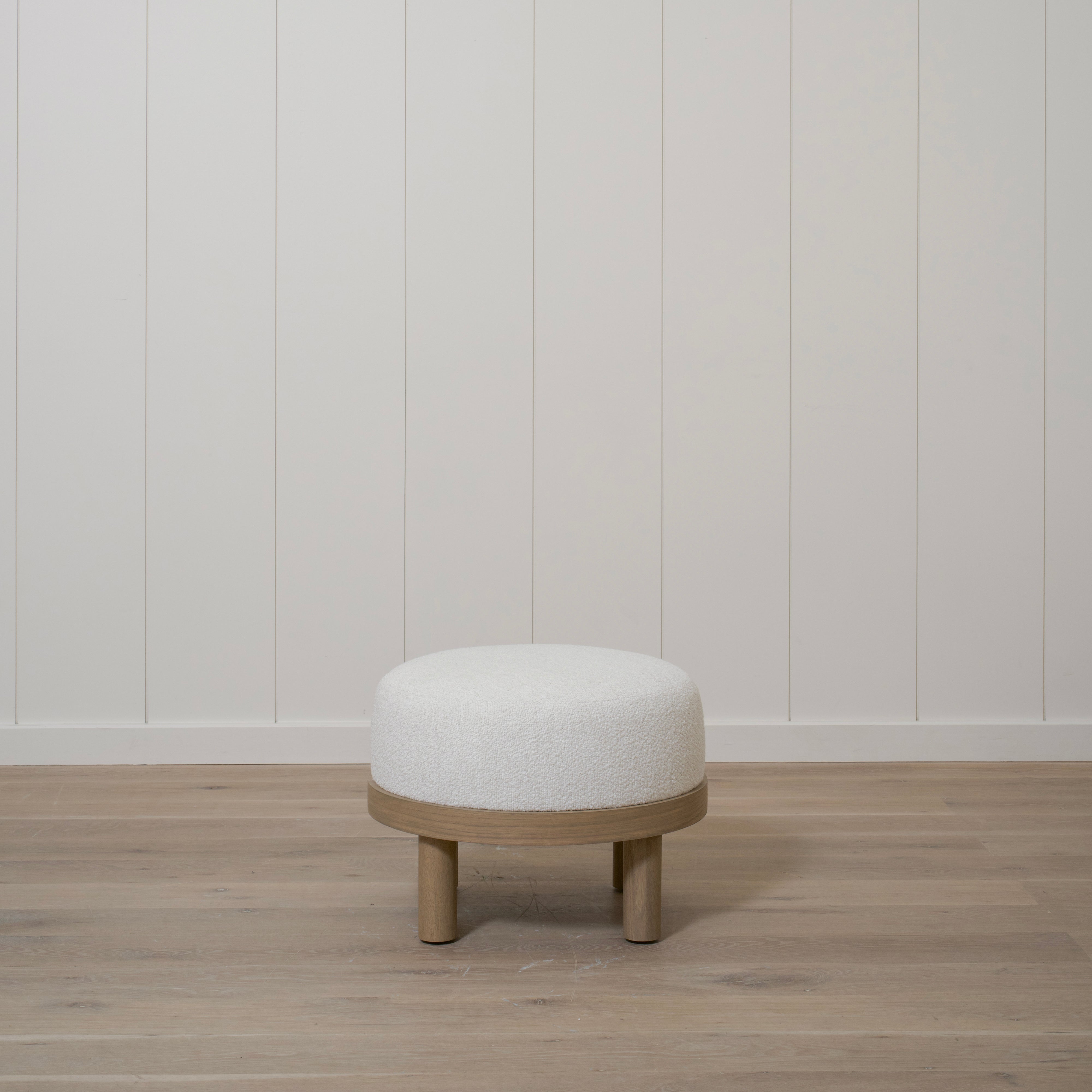 As Shown: 23"Dia x 17"H | Fabric: Sonoma Ivory | Material: Solid & Engineered Oak | Finish: Hazel