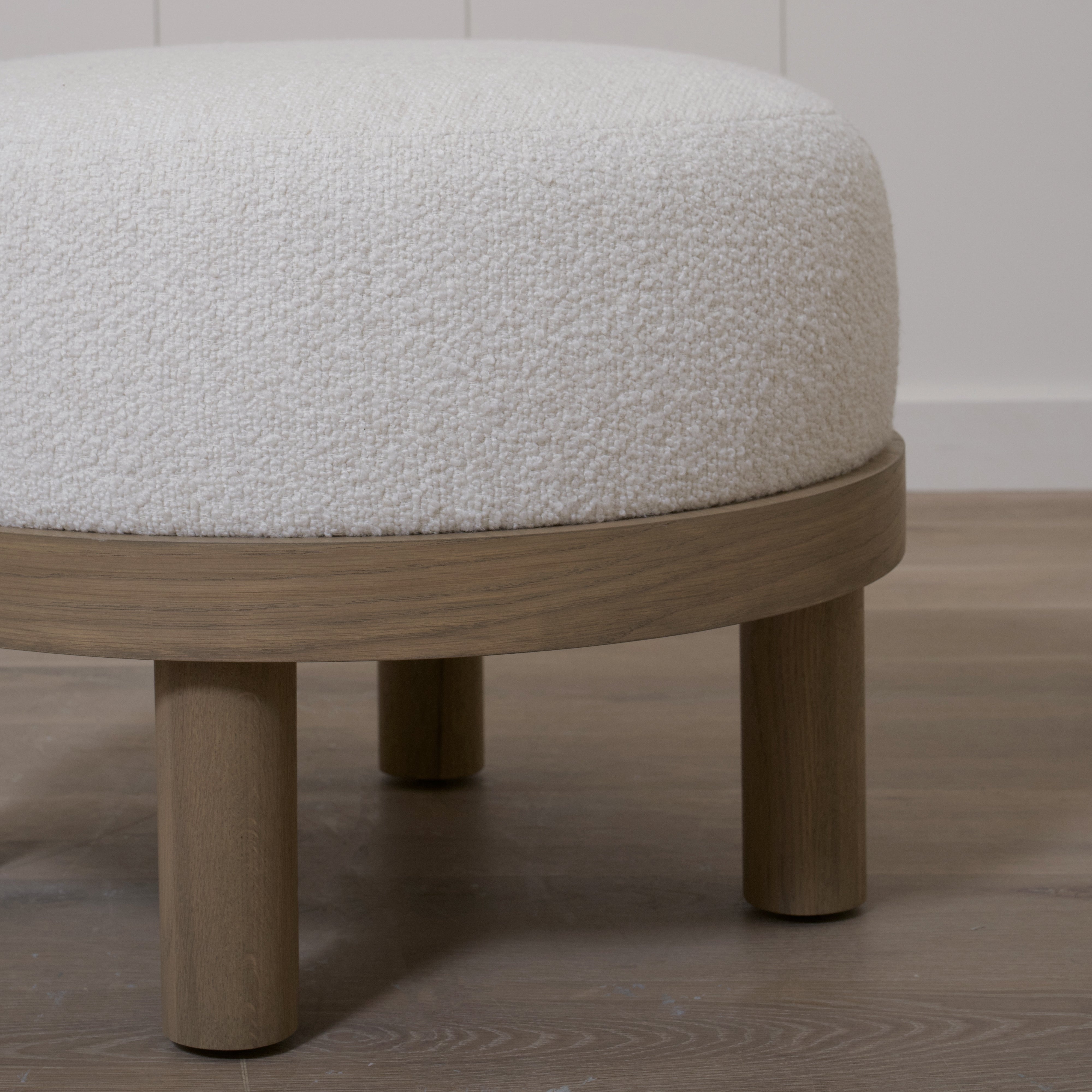 As Shown: 23"Dia x 17"H | Fabric: Sonoma Ivory | Material: Solid & Engineered Oak | Finish: Hazel